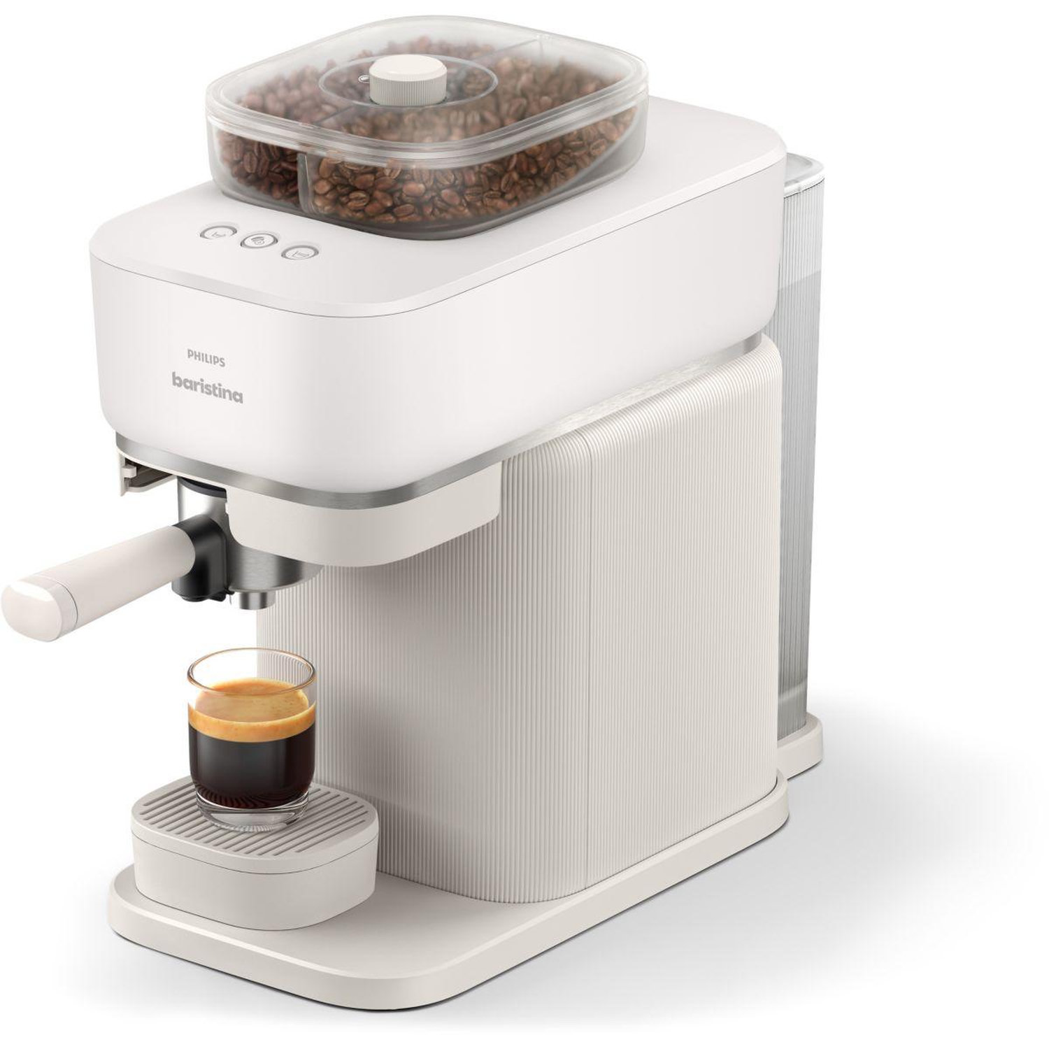 Machine à expresso Baristina BAR320/00 cafetière à grain bac double compartiment Blanche