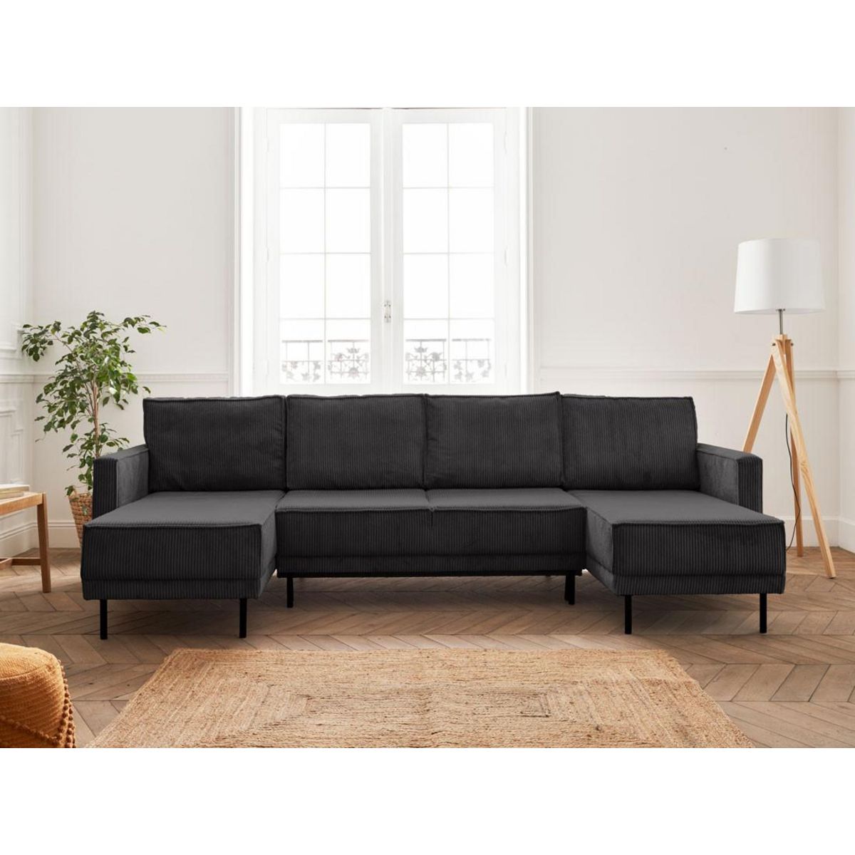 LISA DESIGN Charlie - canapé panoramique en u - 7 places - convertible avec coffre - en velours côtelé