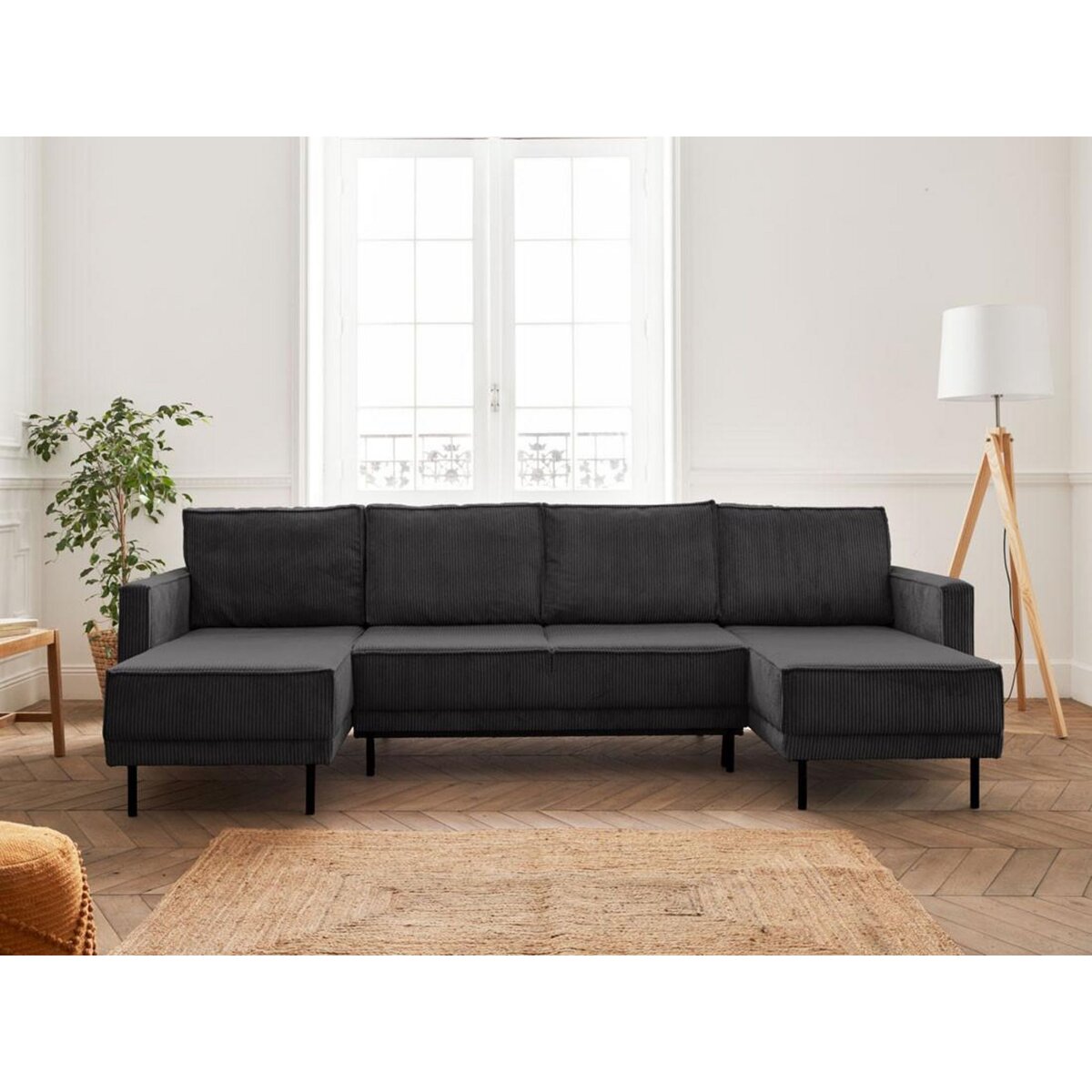 LISA DESIGN Charlie - canapé panoramique en u - 7 places - convertible avec coffre - en velours côtelé