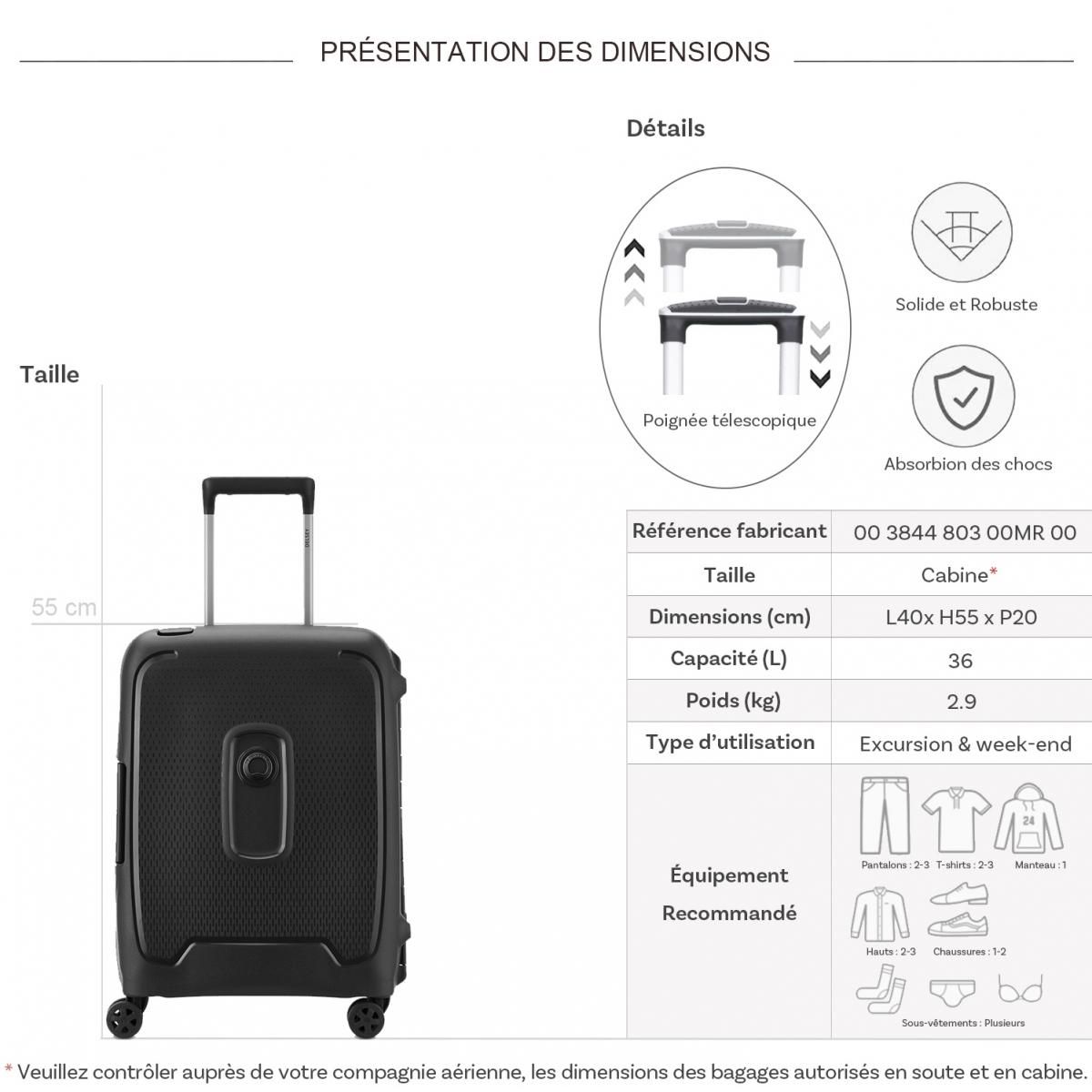 Delsey Valise Cabine Rigide Moncey 803 TSA Polypropylène