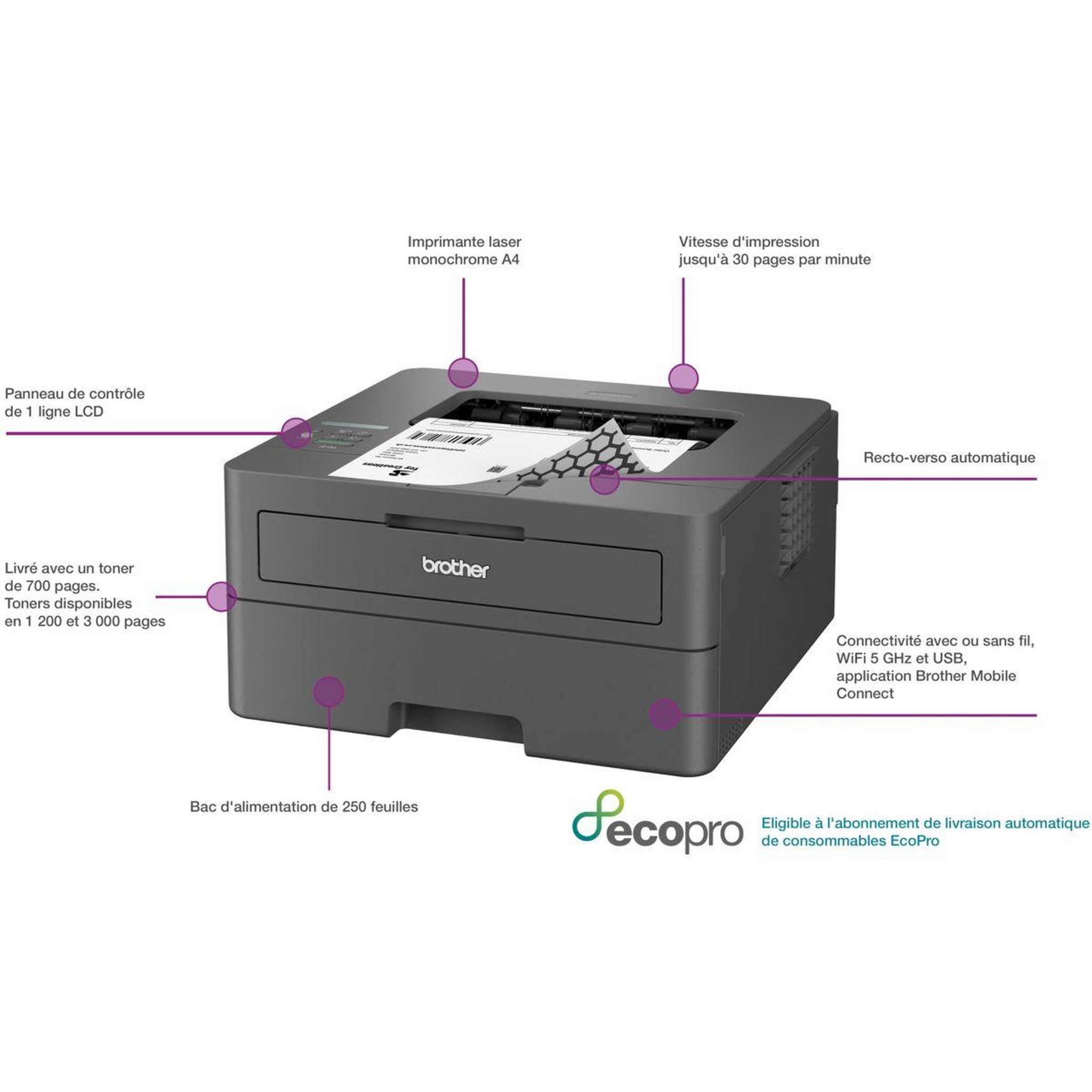 Voir la diapositive 2 : Brother Imprimante laser hl-l2400dwe éligible à ecopro