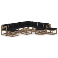 MOANA - salon bas de jardin 4 pl + table - corde, métal et bois - noir  coussins gris 