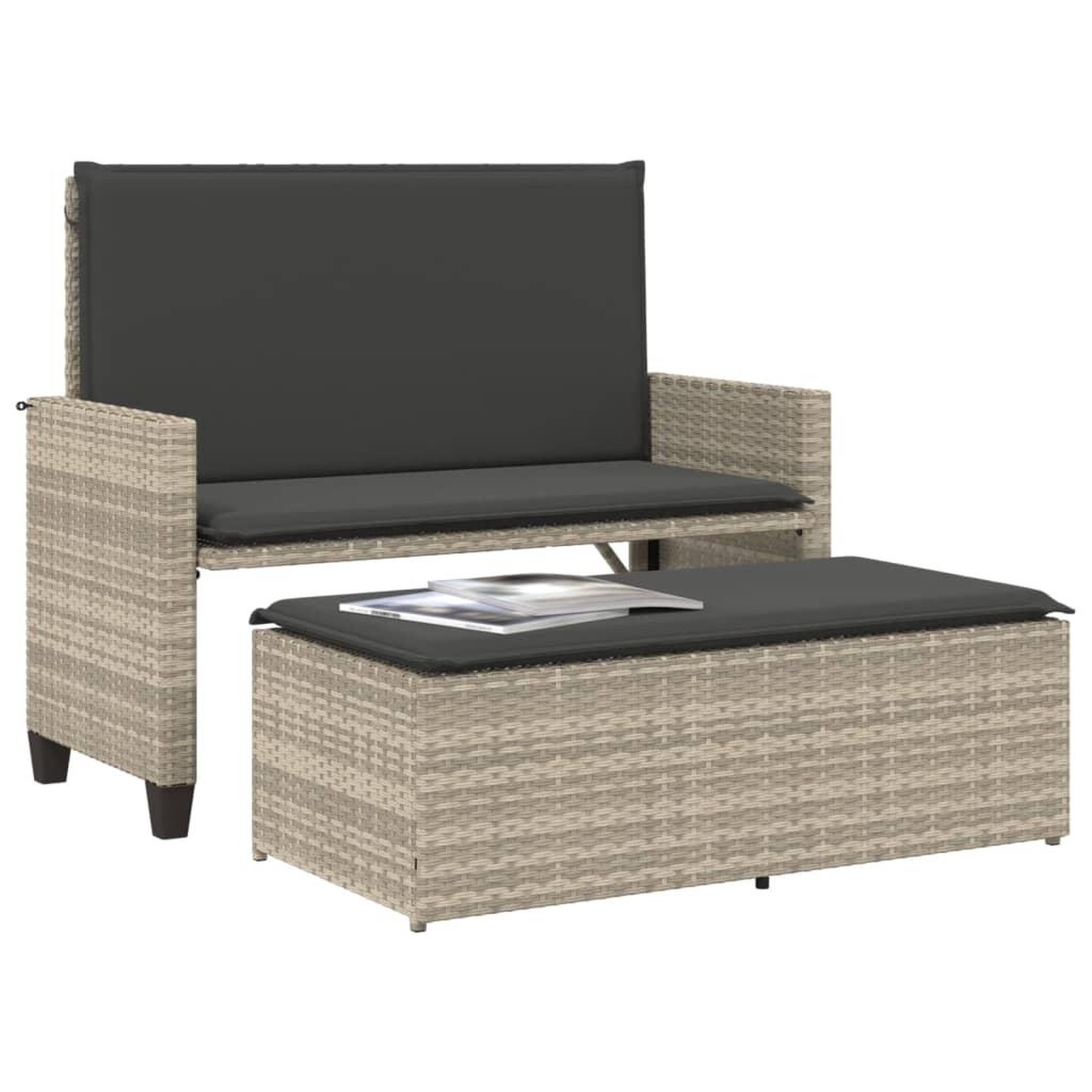 Voir la diapositive 4 : VIDAXL Banc de jardin et coussins et repose-pied gris clair poly rotin