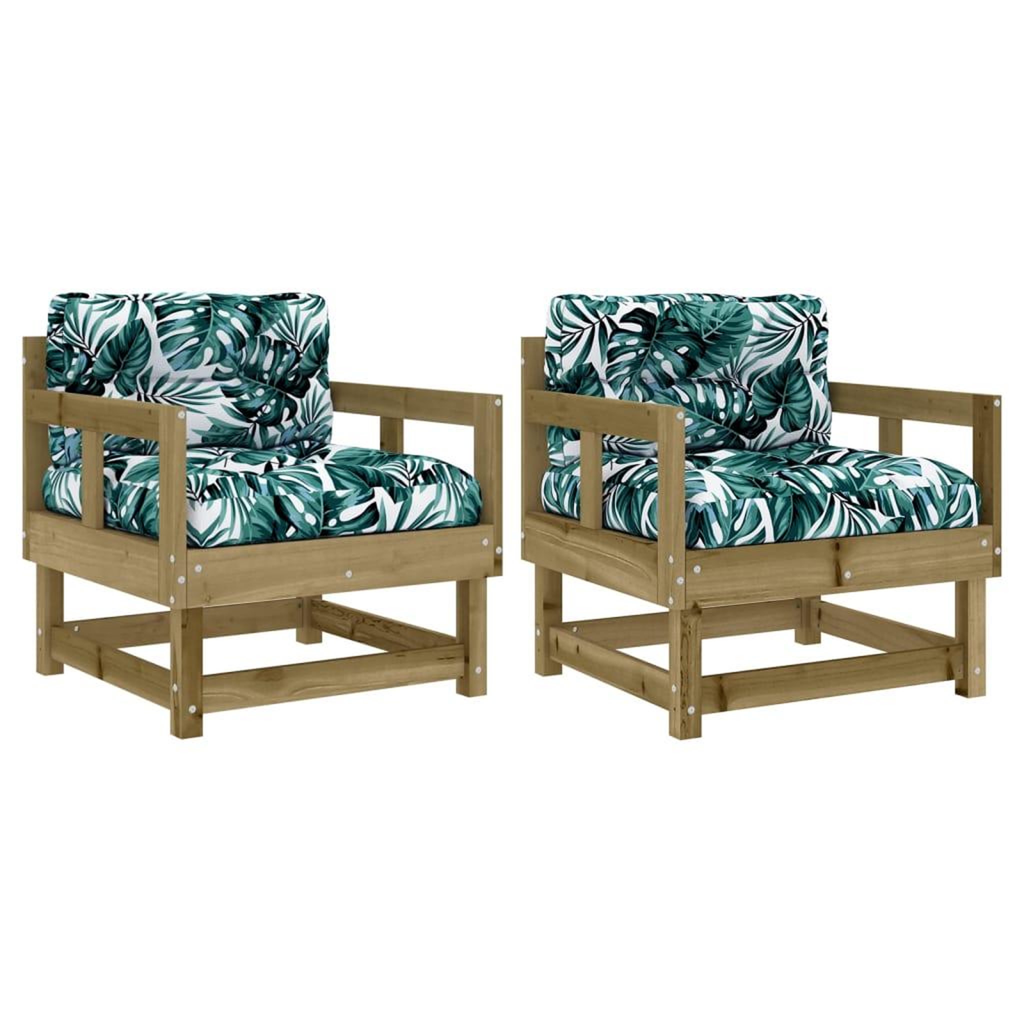 Voir la diapositive 2 : VIDAXL Chaises de jardin avec coussins lot de 2 bois de pin impregne