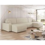 BEST MOBILIER Artemisa - canapé panoramique en u - 7 places - convertible avec coffre - en velours côtelé. Coloris disponibles : Gris, Vert, Bleu, Rose, Beige