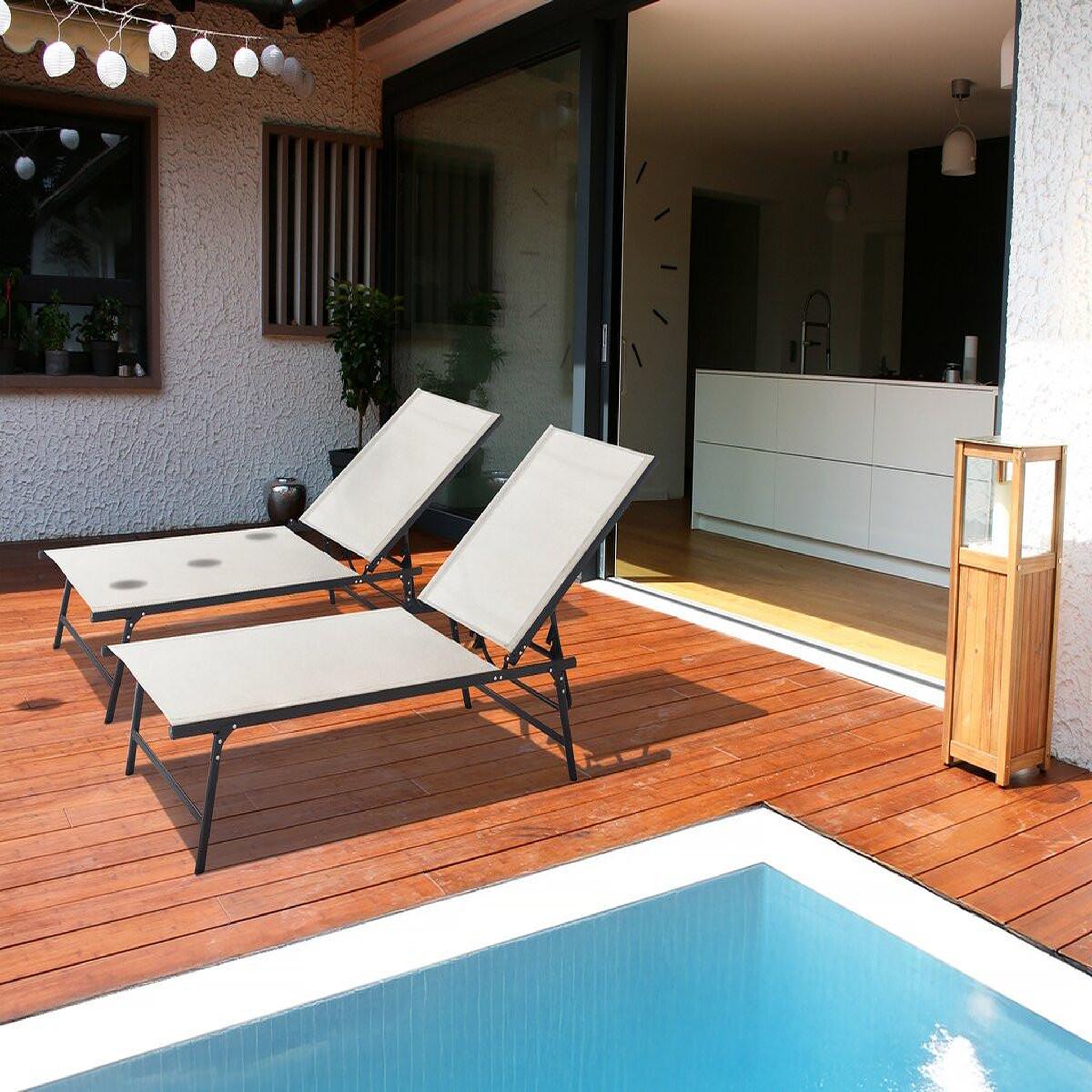 Voir la diapositive 2 : Habitat et Jardin Lot de 2 bains de soleil en métal  sublima  - 180 x 54 x 104 cm - beige