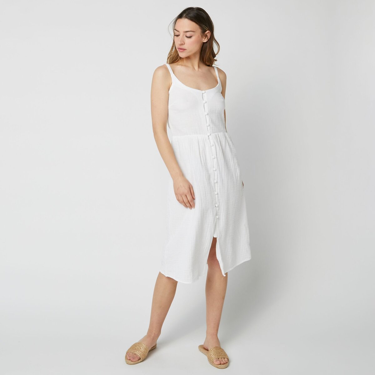 IN EXTENSO Robe lastiqu e avec n ud fantaisie blanche femme