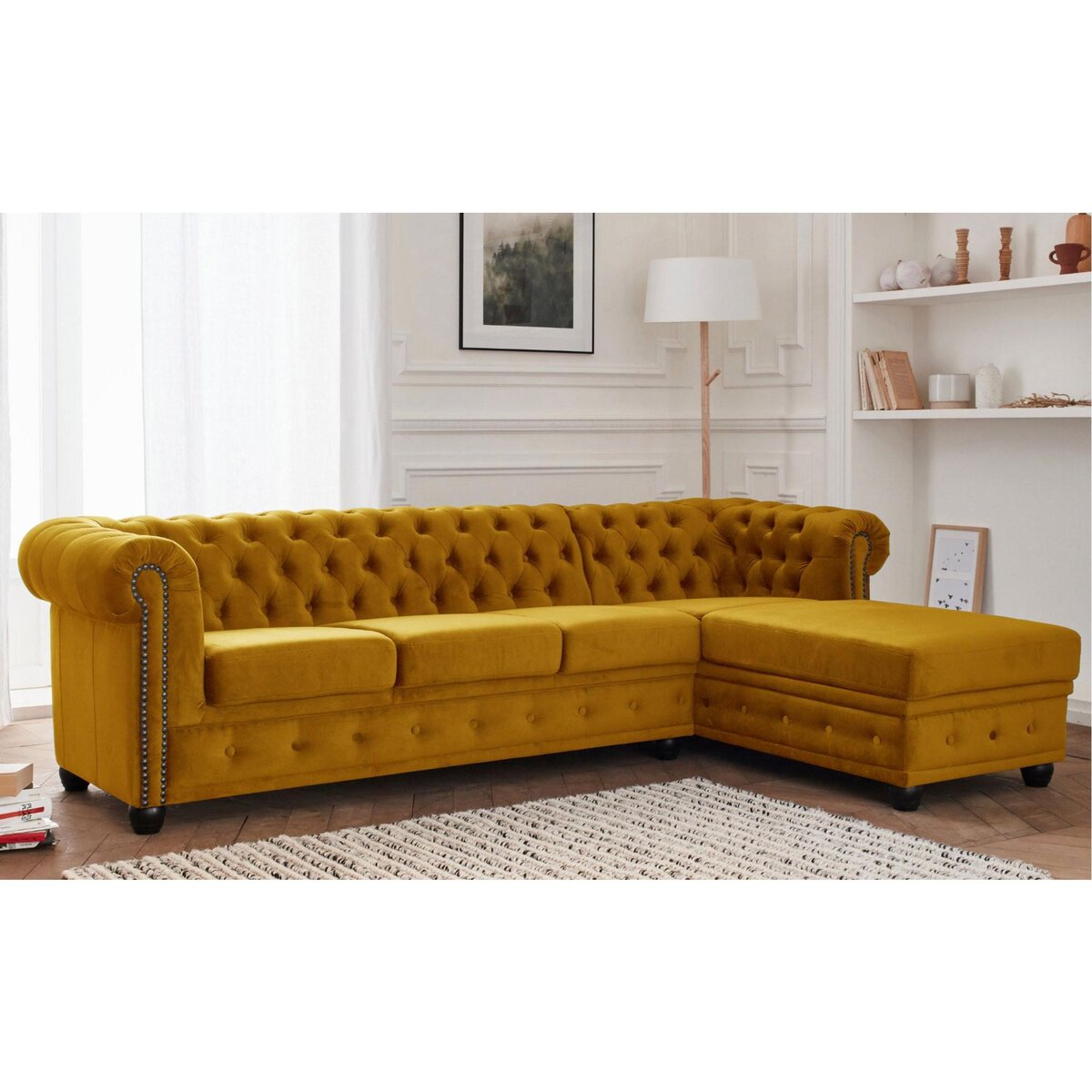LISA DESIGN William - canapé chesterfield d'angle droit - 4 places - en velours