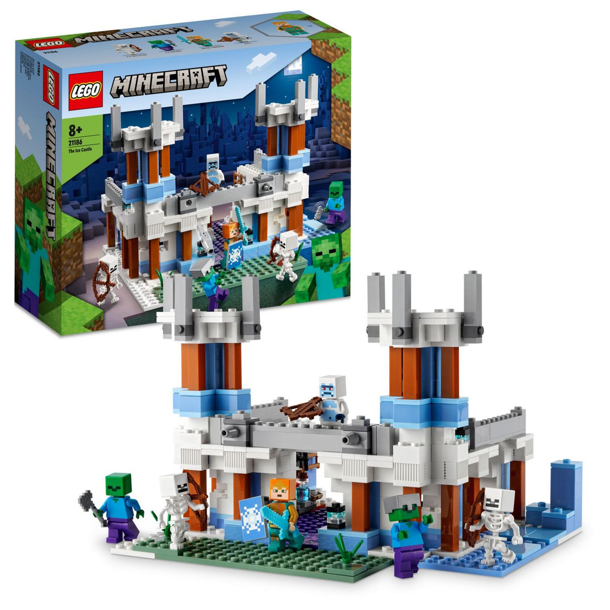 LEGO Minecraft 21186 Le Château de Glace, Jouet avec Figurines de Squelette et Zombie