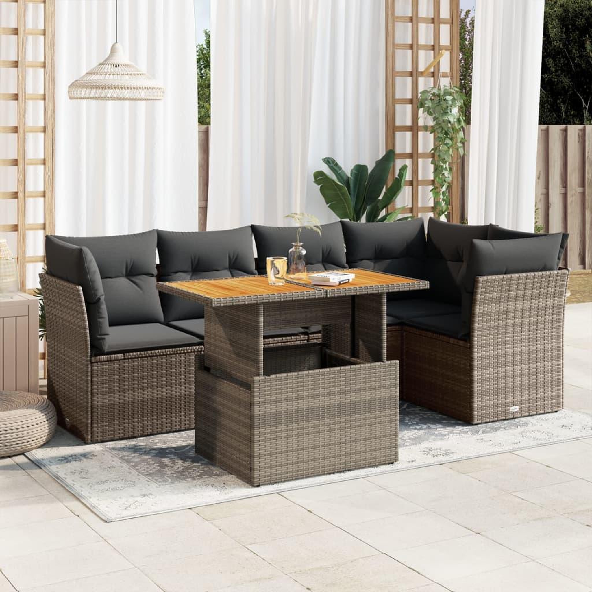 VIDAXL Salon de jardin 6 pcs avec coussins gris resine tressee