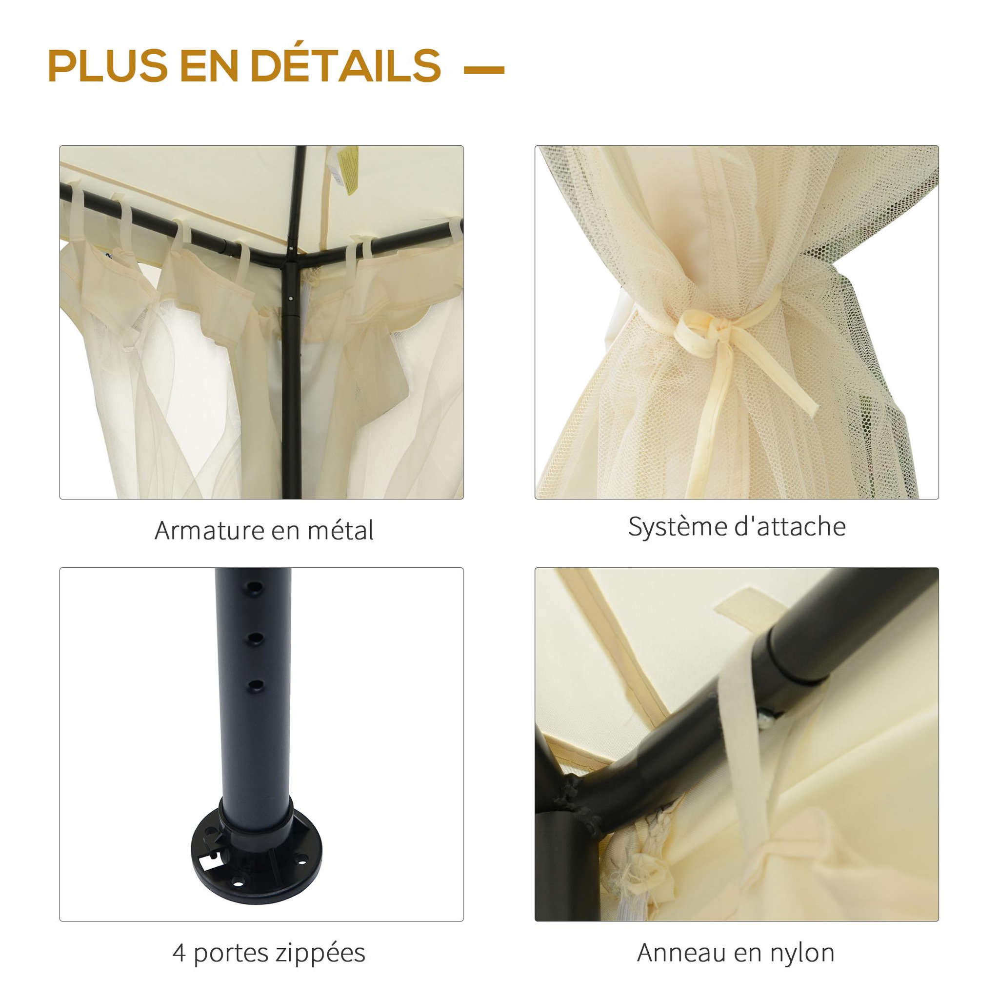 Voir la diapositive 6 : OUTSUNNY Pavillon de jardin tonnelle barnum style colonial double toit toiles moustiquaires amovibles zippées crème