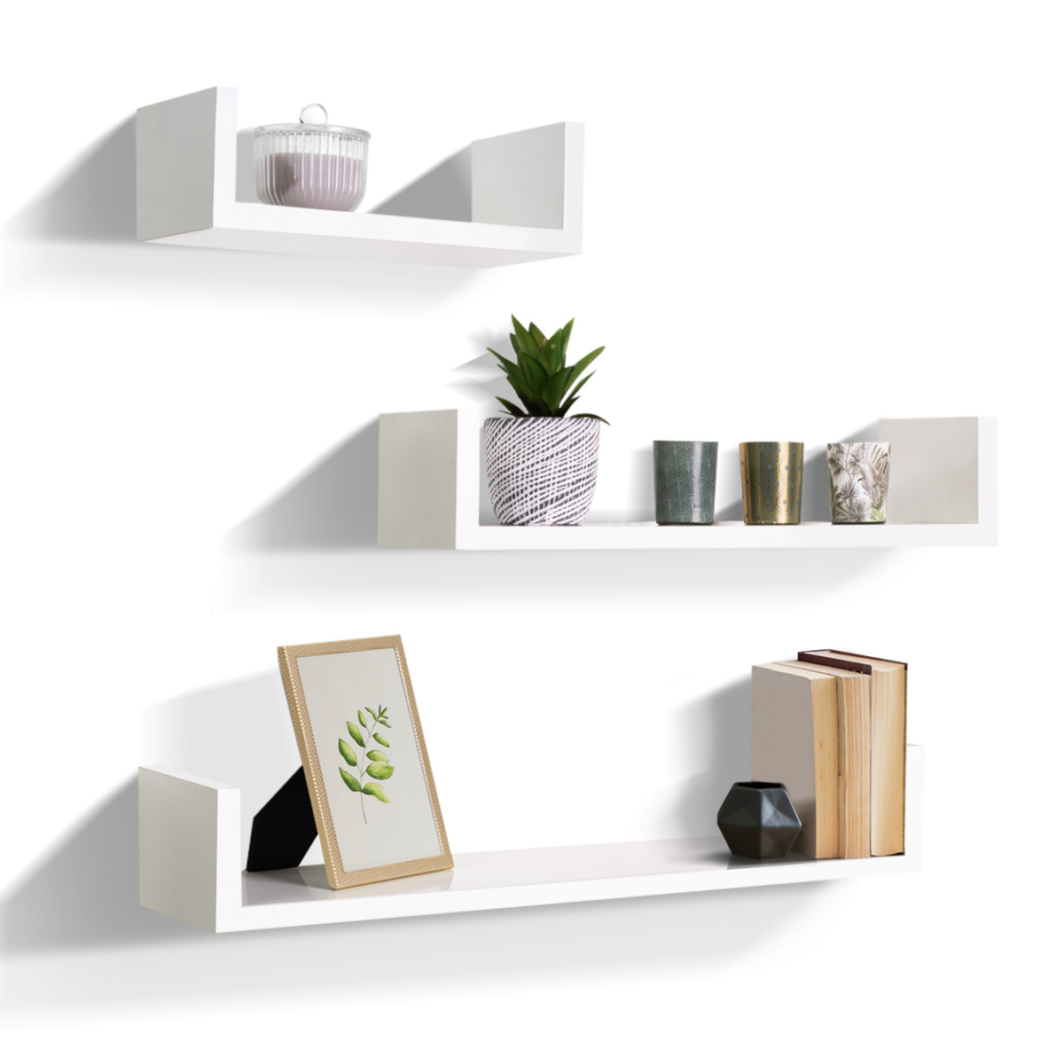 ID MARKET Lot de 3 étagères murales blanches