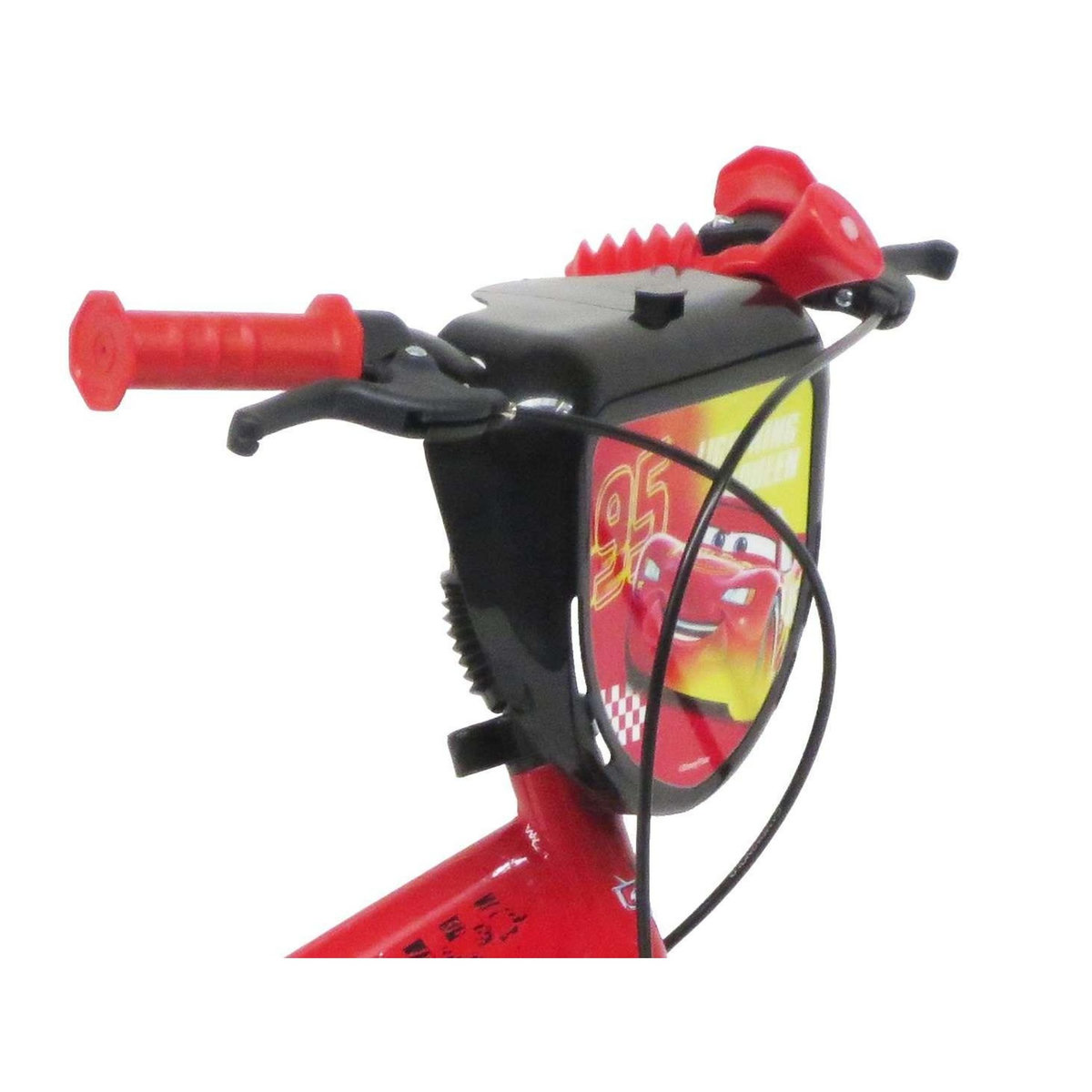 Disney Cars Vélo enfant - Modèle 12'' Cars pour enfant de 85/100 cm avec stabilisateurs - Plaque décorative avant - Porte bidon - 2 freins et roues à bâtons