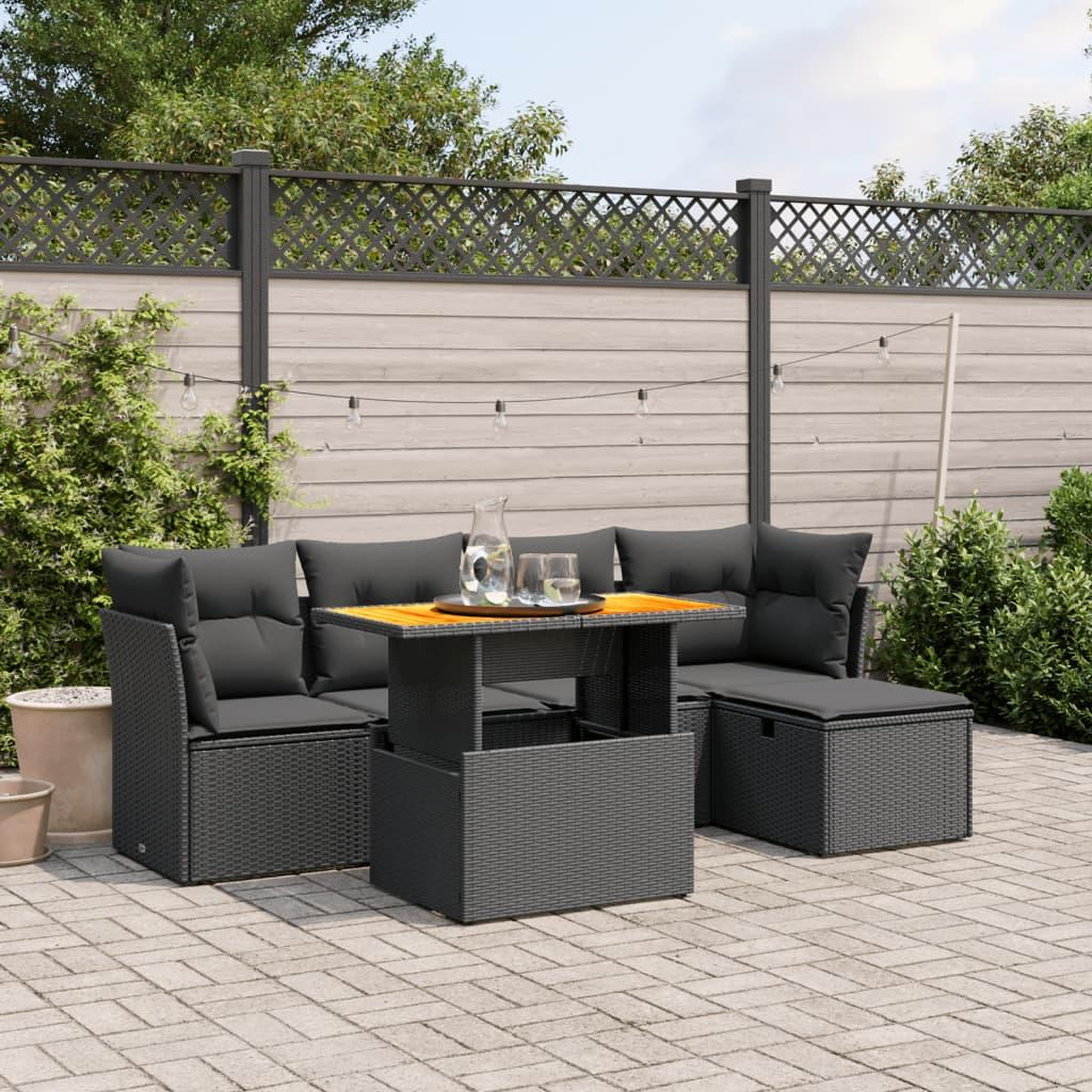 VIDAXL Salon de jardin 6 pcs avec coussins noir resine tressee