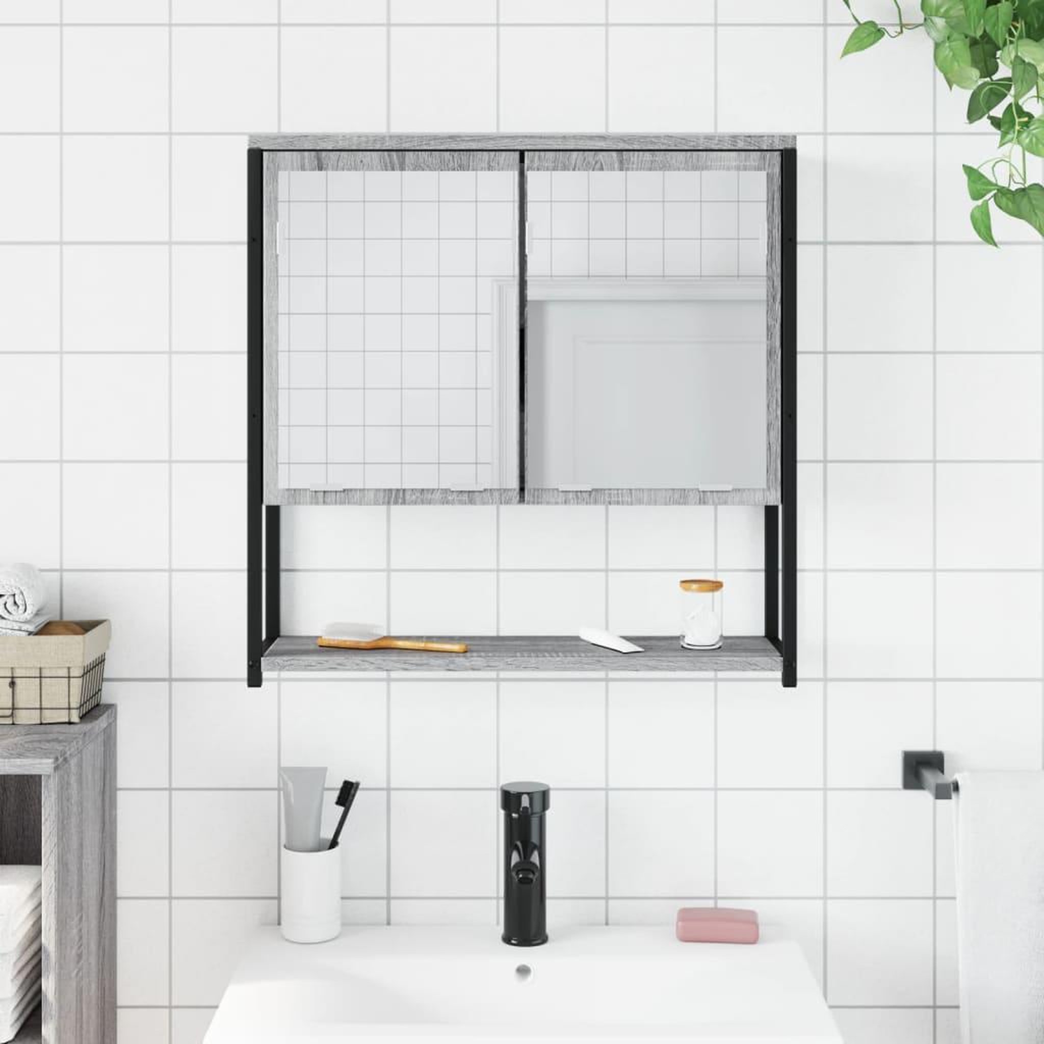 Voir la diapositive 3 : VIDAXL Armoire a miroir de salle de bain sonoma gris bois d'ingenierie