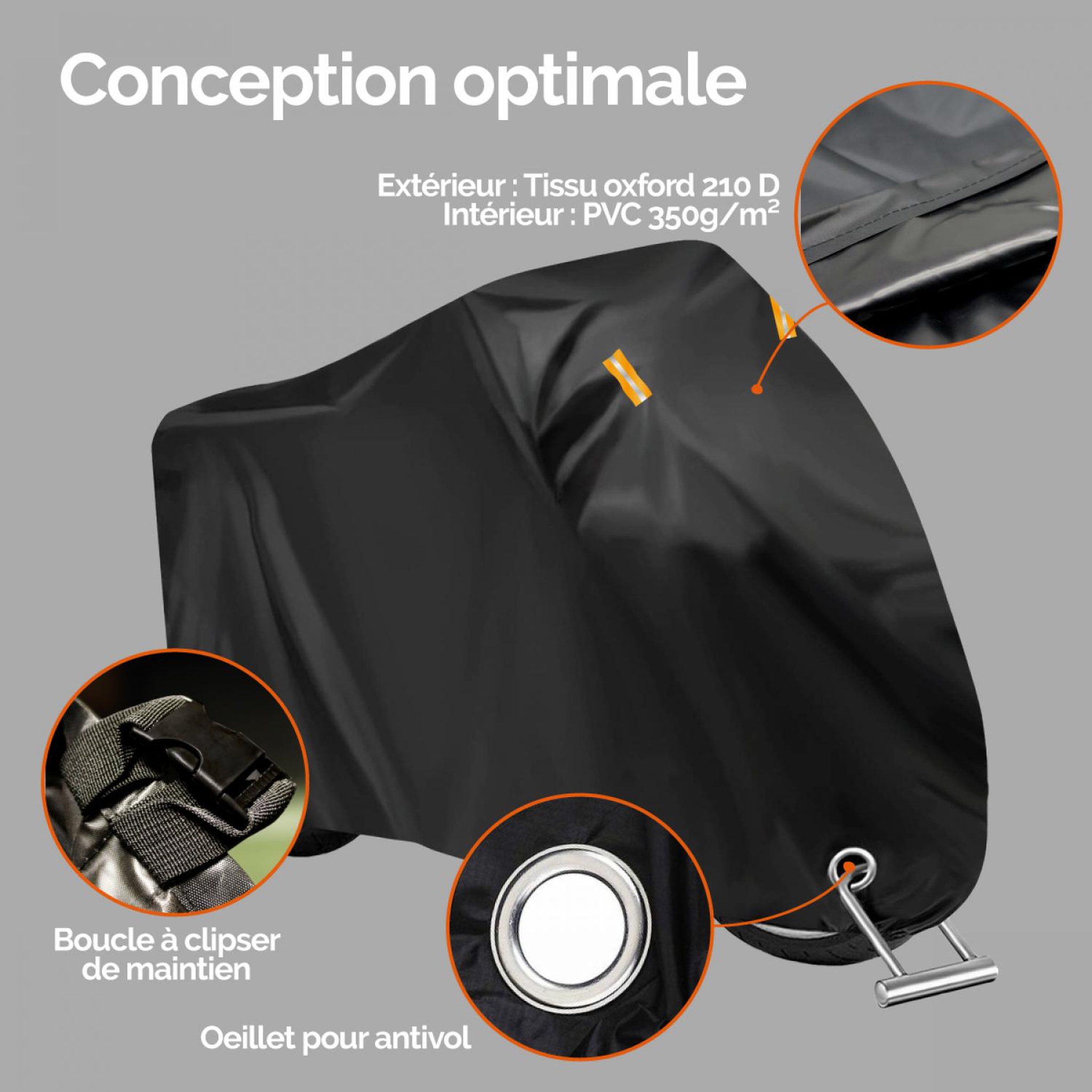 Voir la diapositive 3 : LINXOR Bâche, housse de protection imperméable pour moto - 245 x 105 x 133 cm - Noir