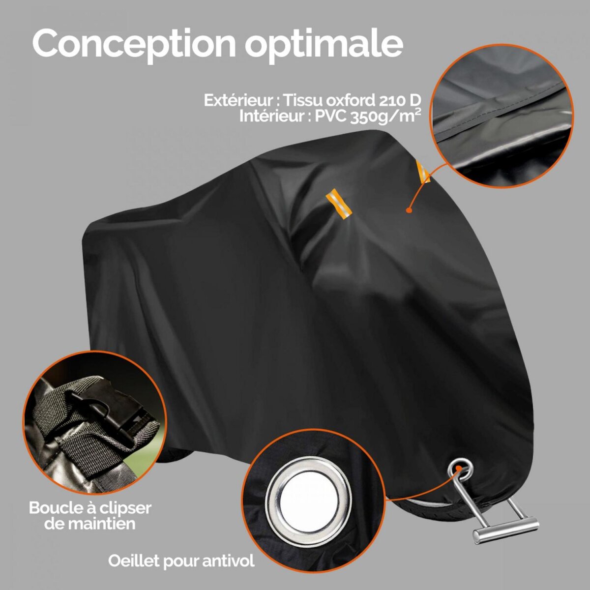 LINXOR Bâche, housse de protection imperméable pour moto - 245 x 105 x 133 cm - Noir