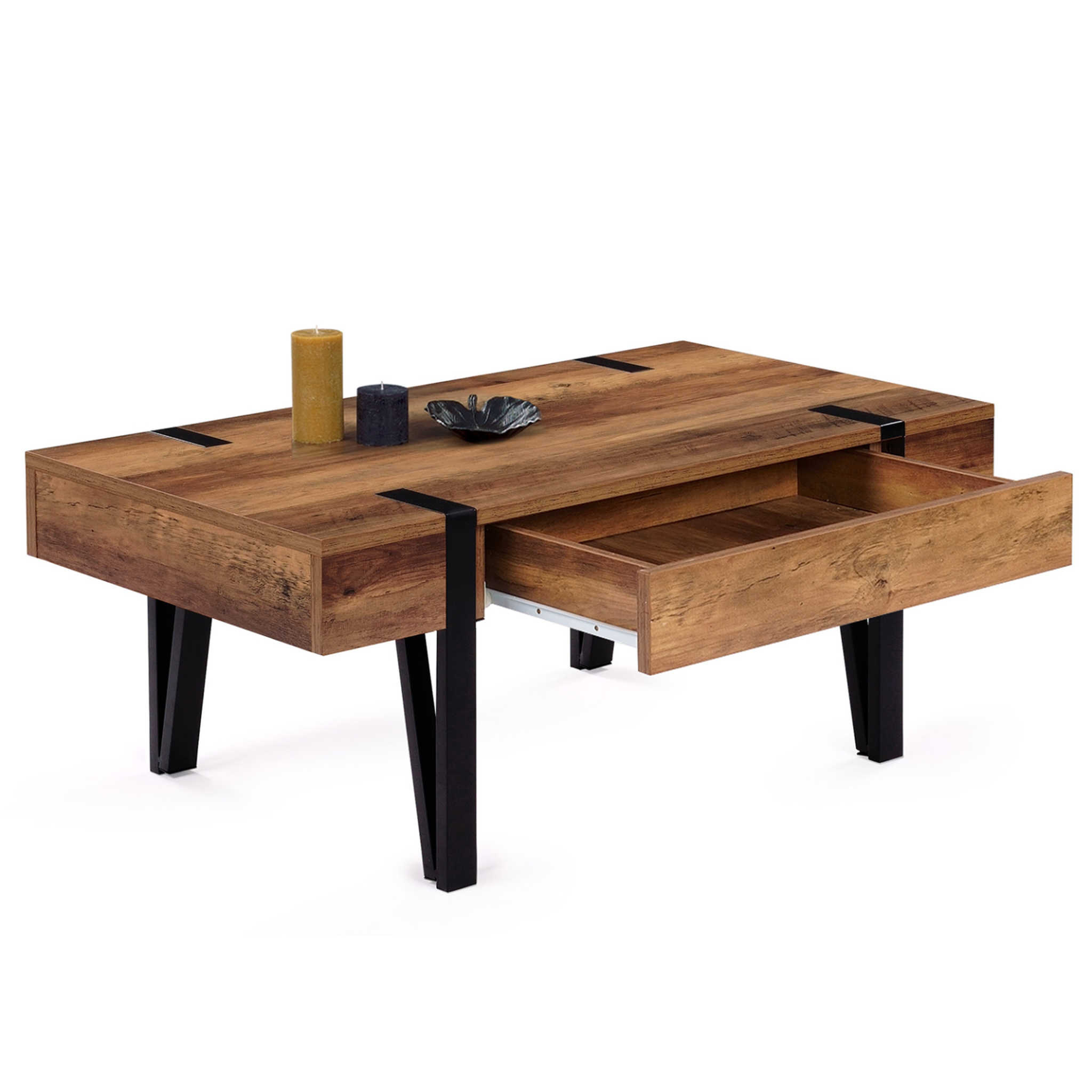 Voir la diapositive 4 : ID MARKET Table basse rectangulaire 1 tiroir austria 100 cm bois pied épingle noir