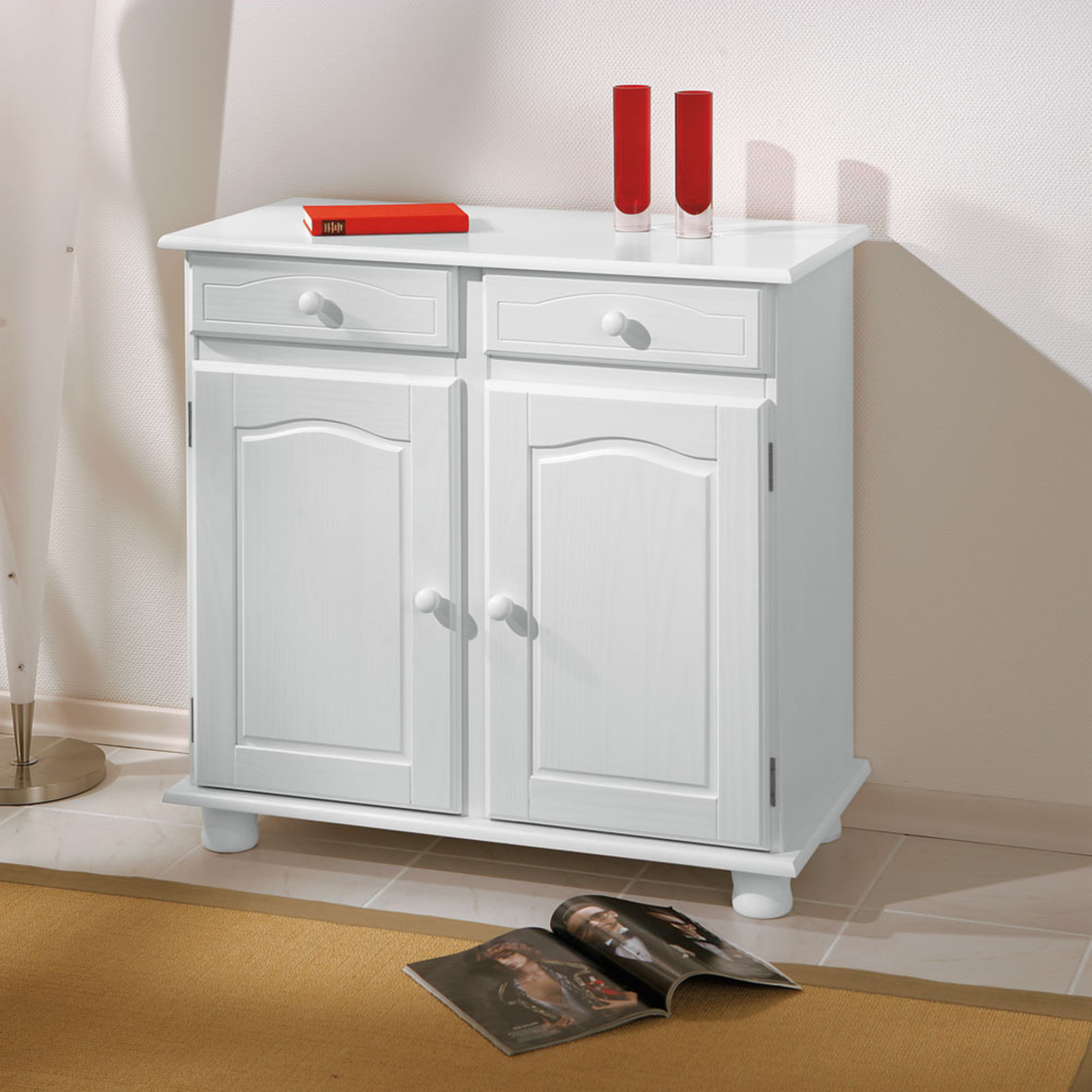 Voir la diapositive 9 : Buffet bas pin massif blanc - LUIS