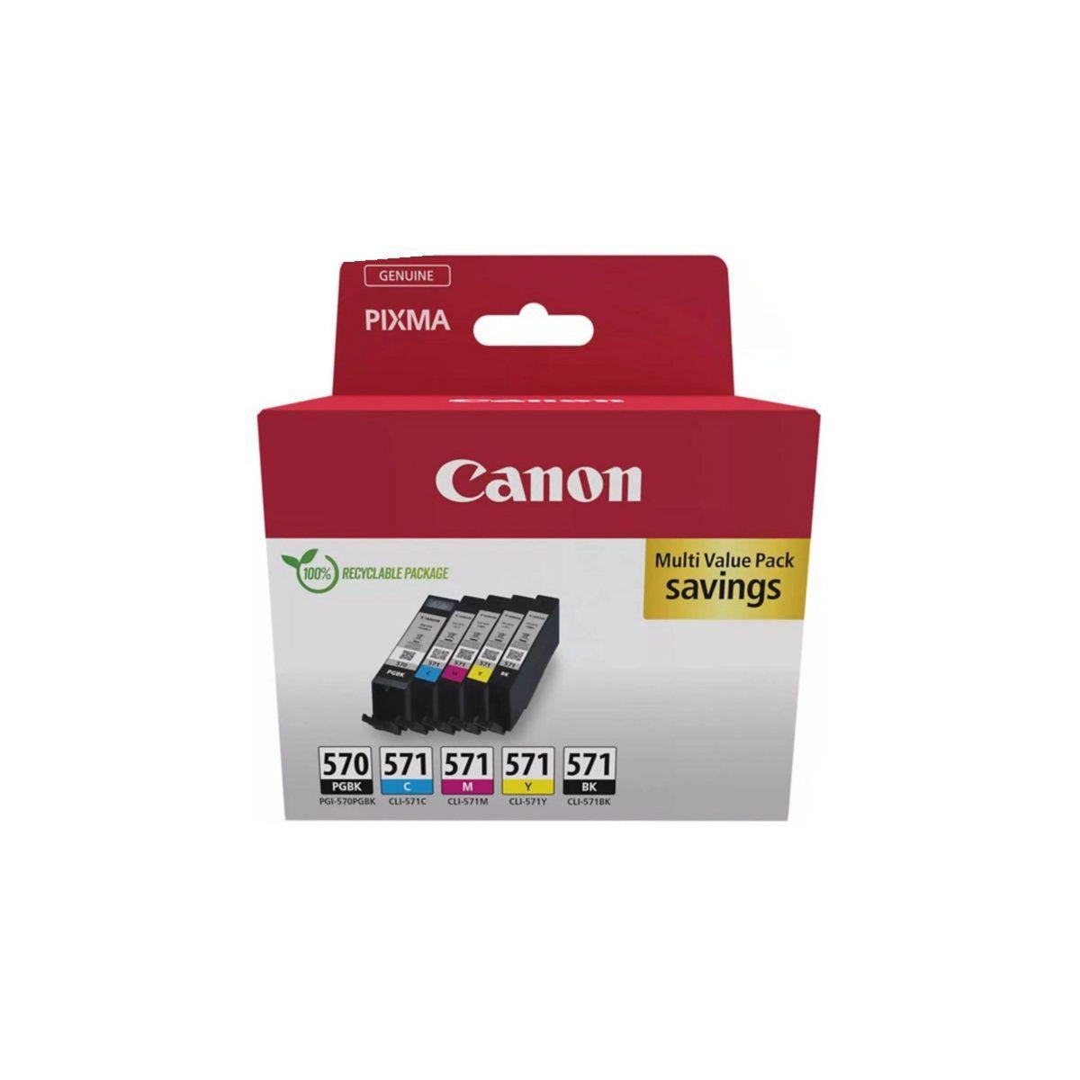 Canon Cartouche d'encre Pack Multipack 5 Originales PGI-570/CLI-571 (Noir + 4 Couleurs) - 0372C004