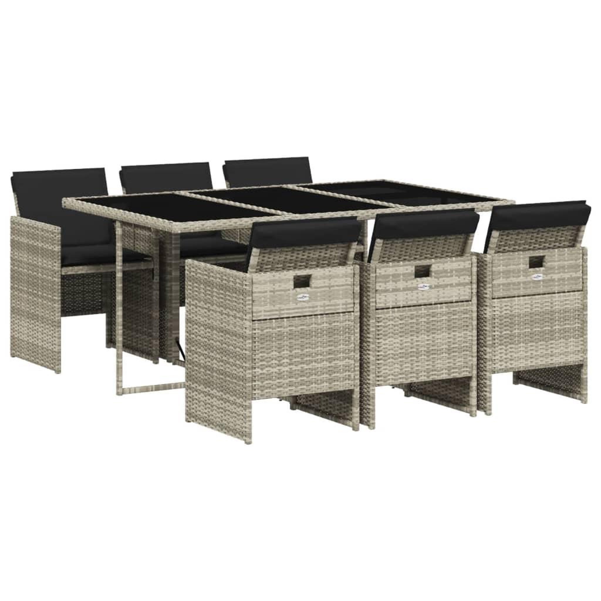 Voir la diapositive 2 : VIDAXL Ensemble a manger de jardin et coussins 7 pcs gris clair rotin