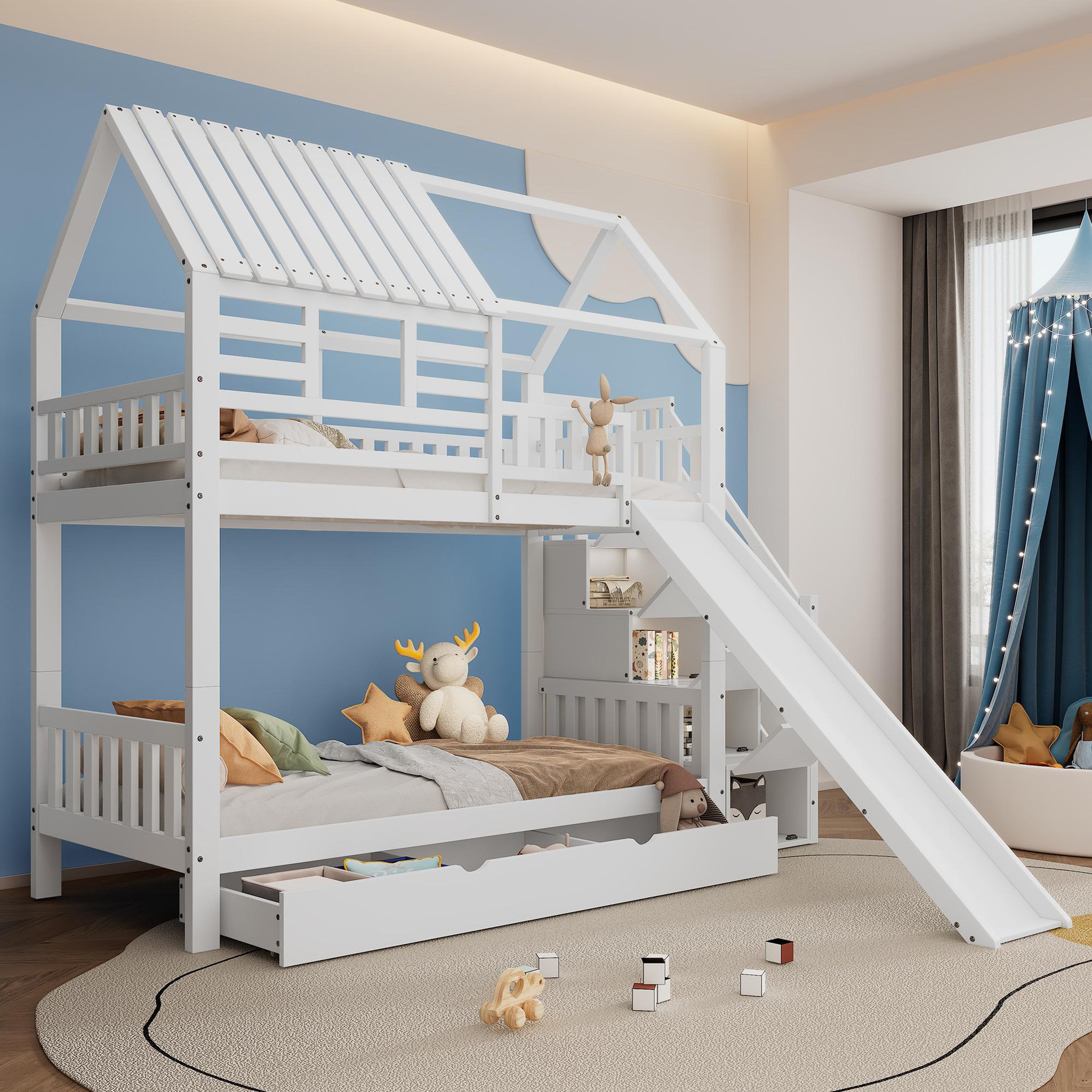 Voir la diapositive 5 : MERAX Lit superposé 90x200cm bois et mdf coloris blanc