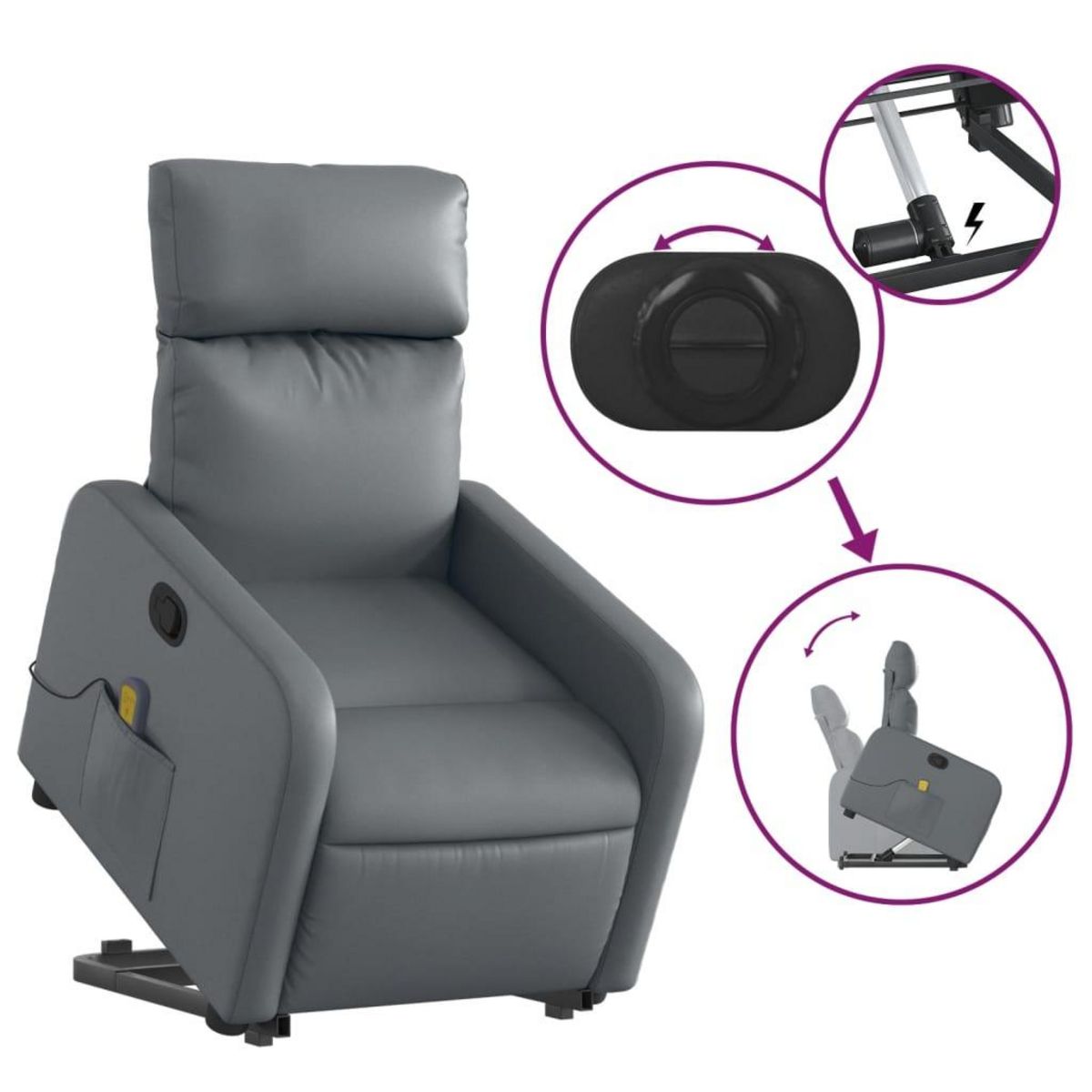 VIDAXL Fauteuil inclinable de massage Gris Similicuir