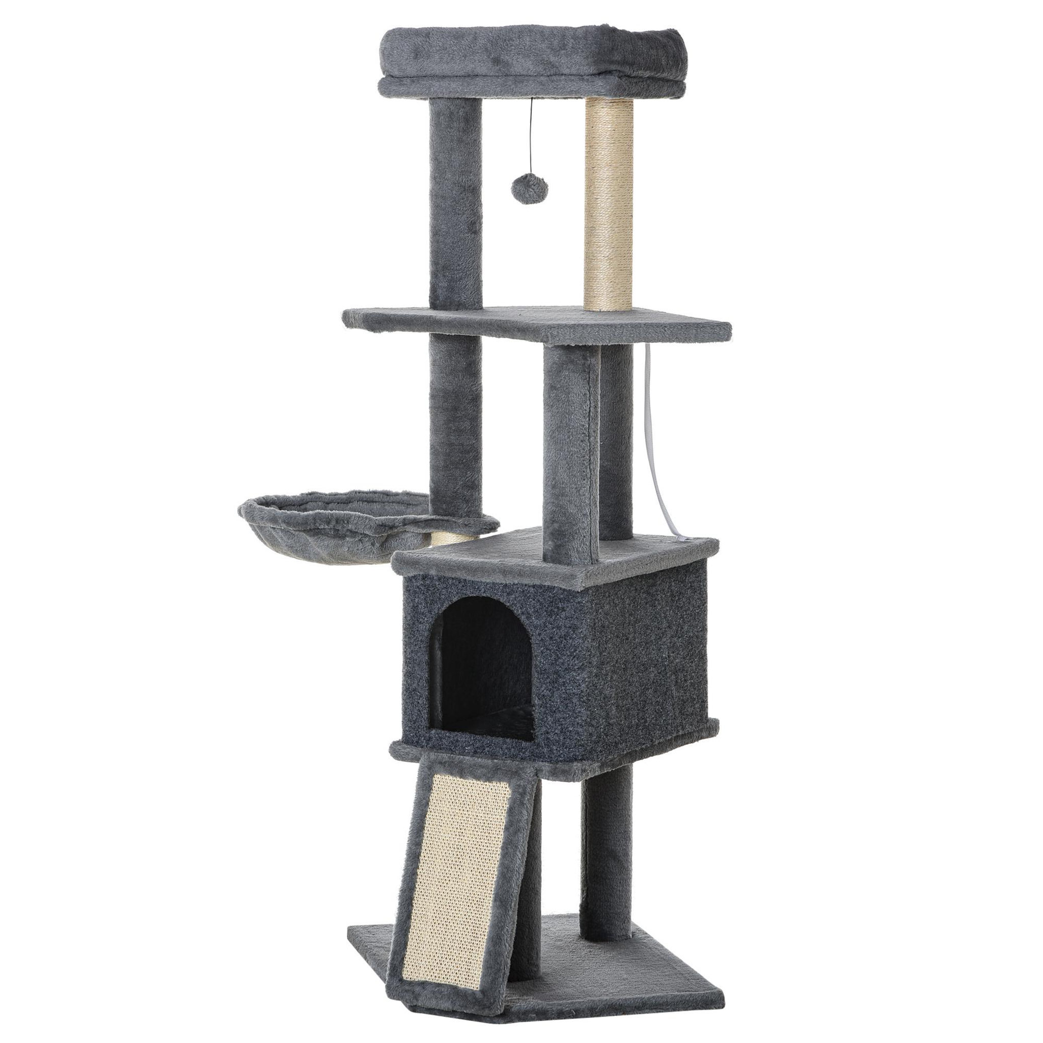 PAWHUT Arbre à chat multi-équipement griffoirs grattoirs plateforme niche hamac jeu boule suspendue gris