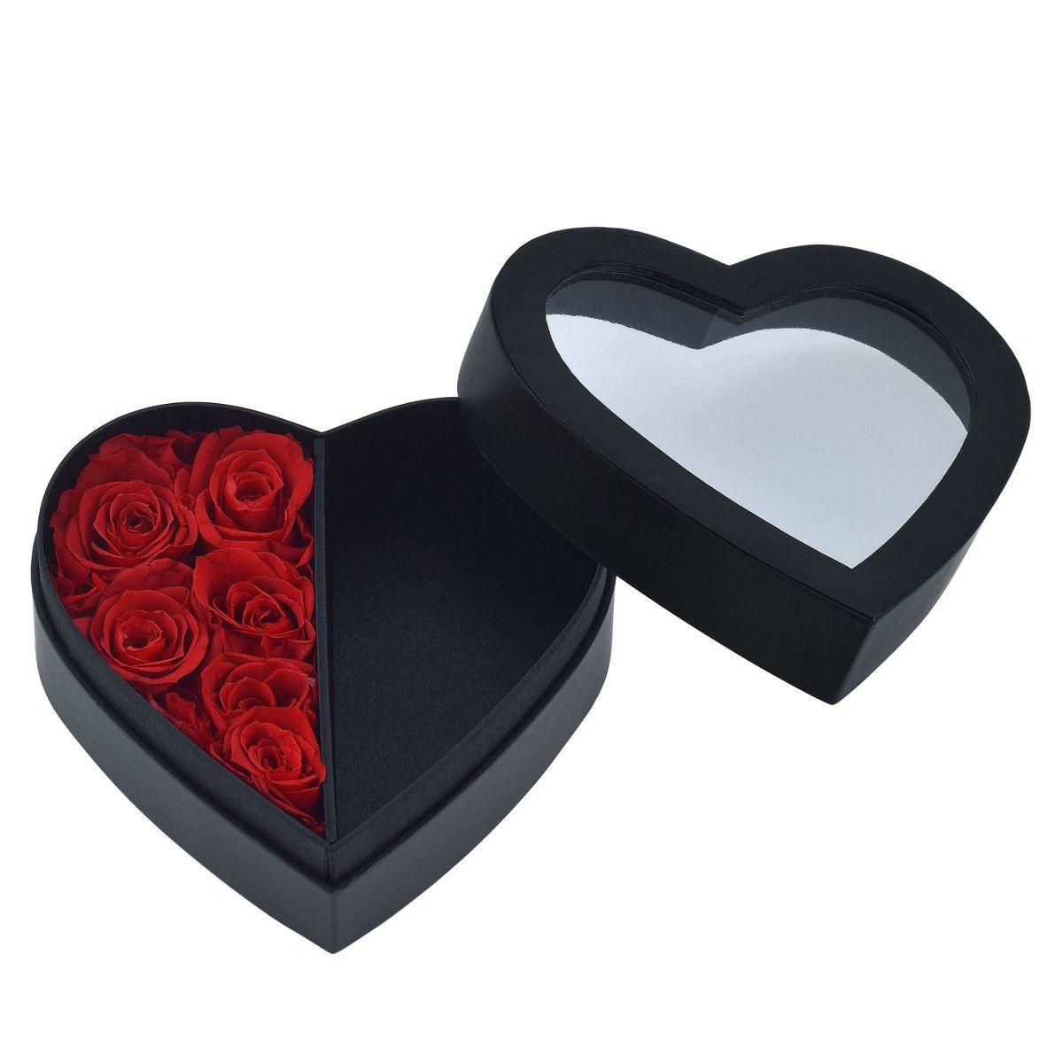 SC CRYSTAL Coffret cœur décoré de 6 roses éternelles - stabilisées