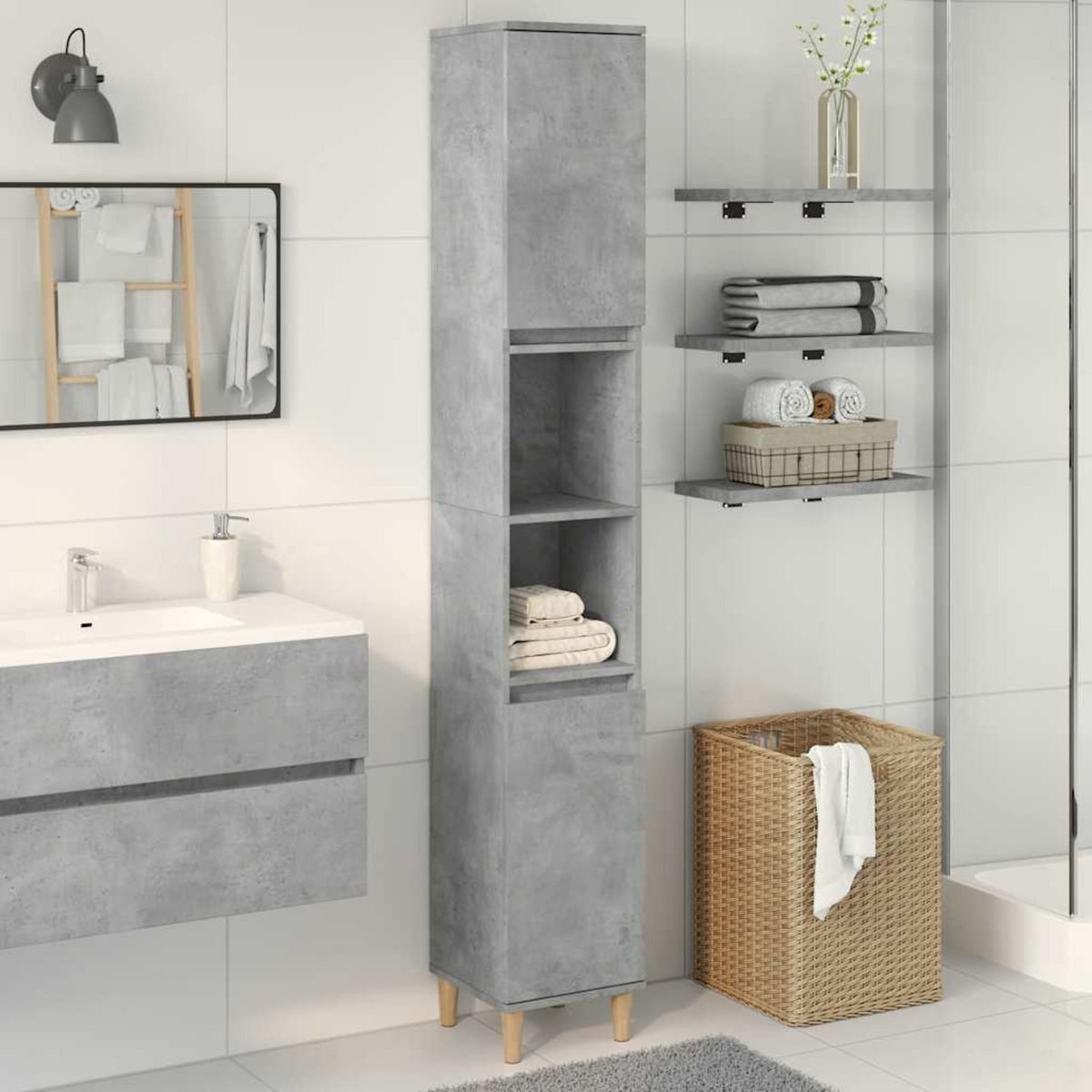 VIDAXL Armoire de salle de bain gris beton 30x30x190 cm