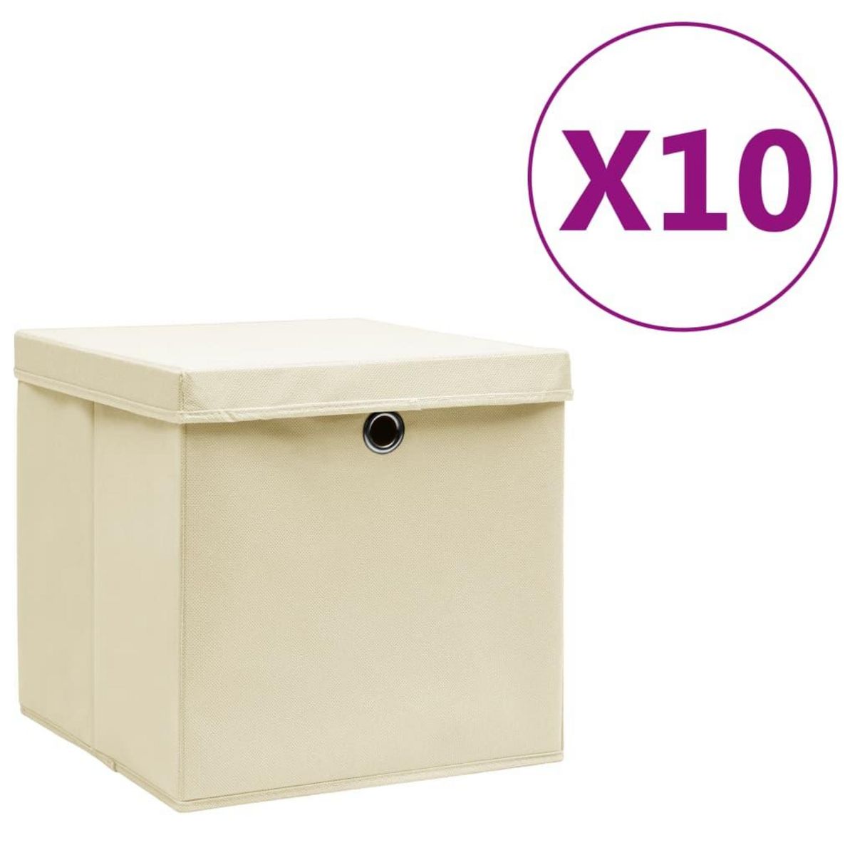 VIDAXL Boîtes de rangement avec couvercles 10 pcs 28x28x28 cm Creme