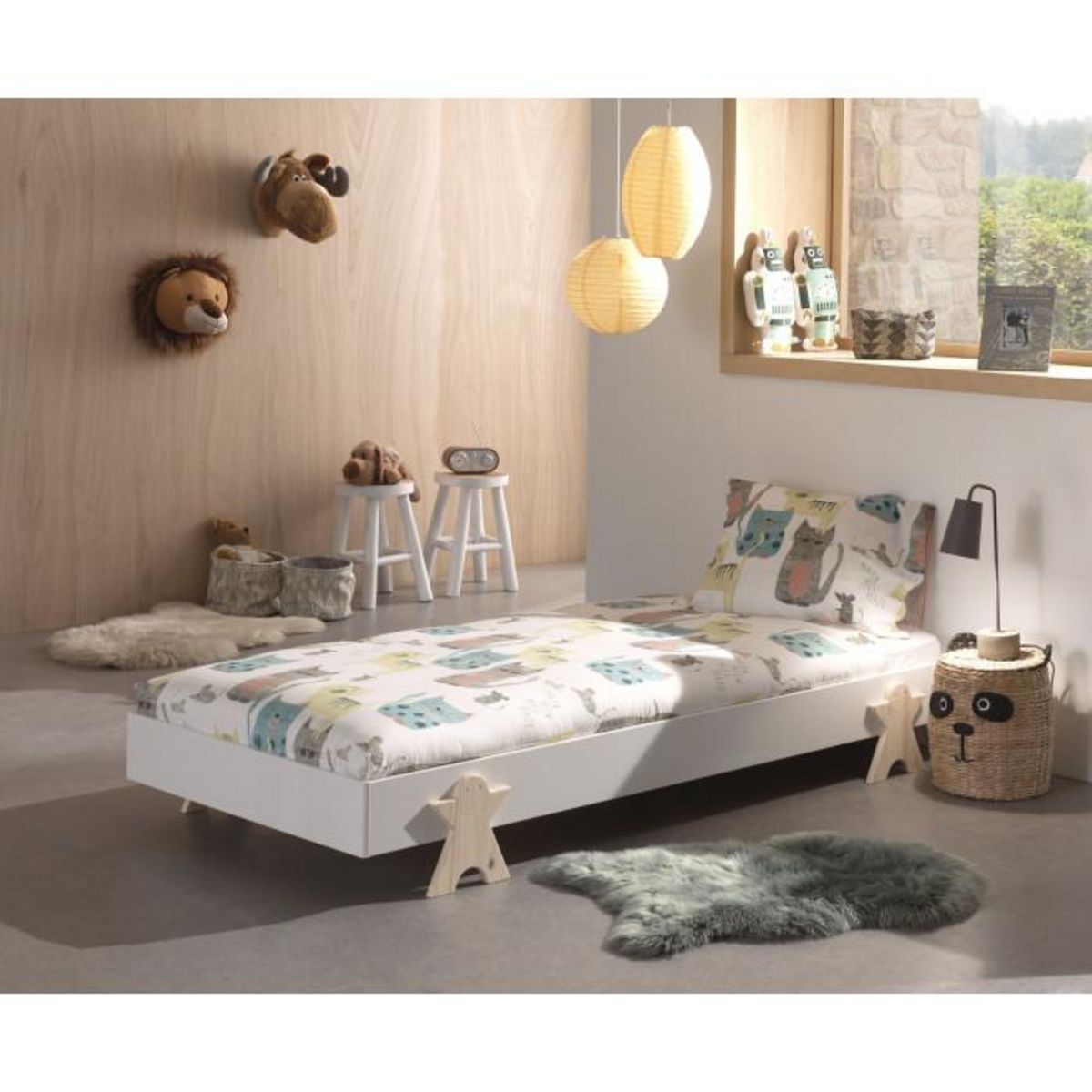 Paris Prix Lit Enfant en Bois  Modulo Smiley  90x200cm Blanc