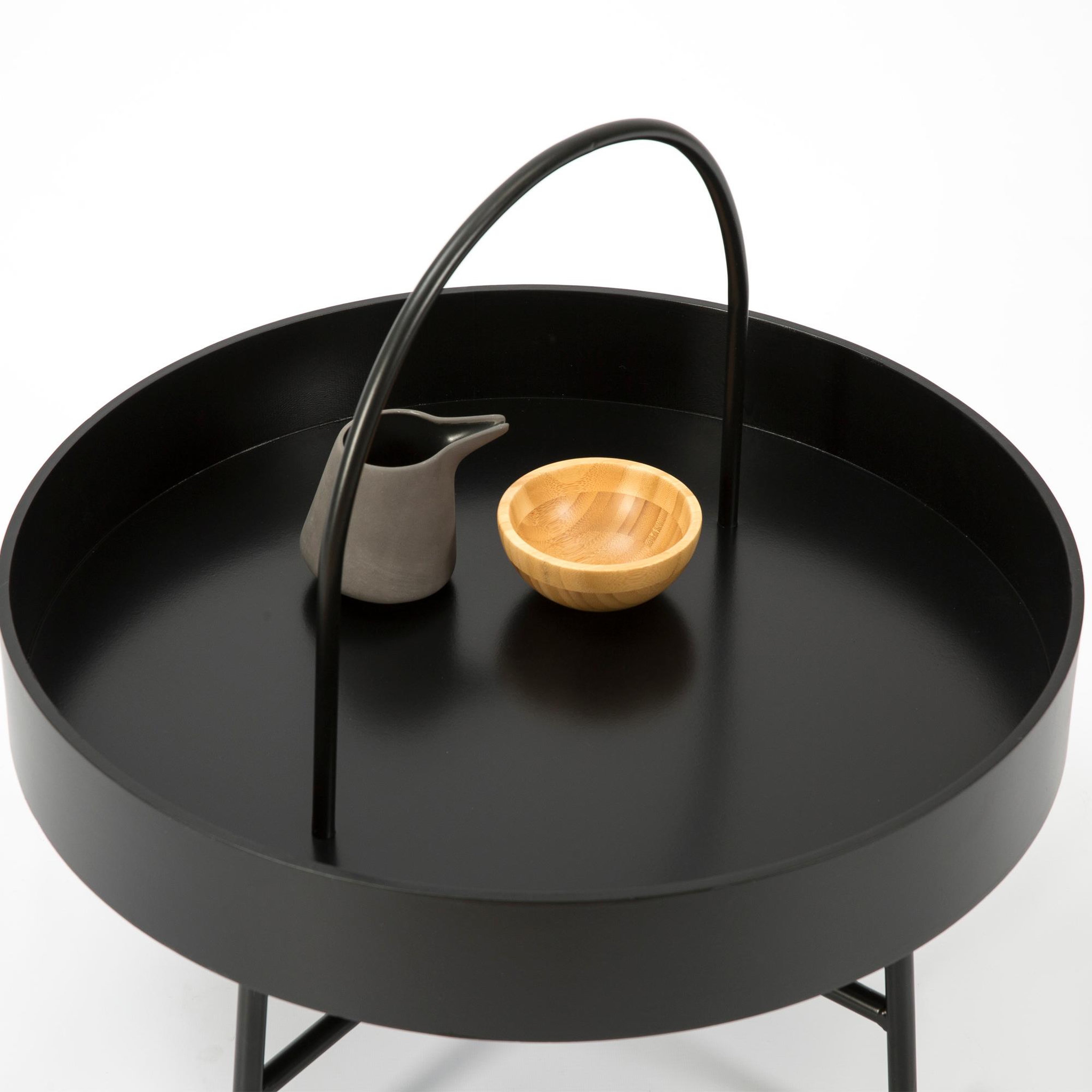 Voir la diapositive 2 : VS VENTA-STOCK Table Basse Ronde Manila avec Plateau en MDF Noir et Structure métallique Noir Mat