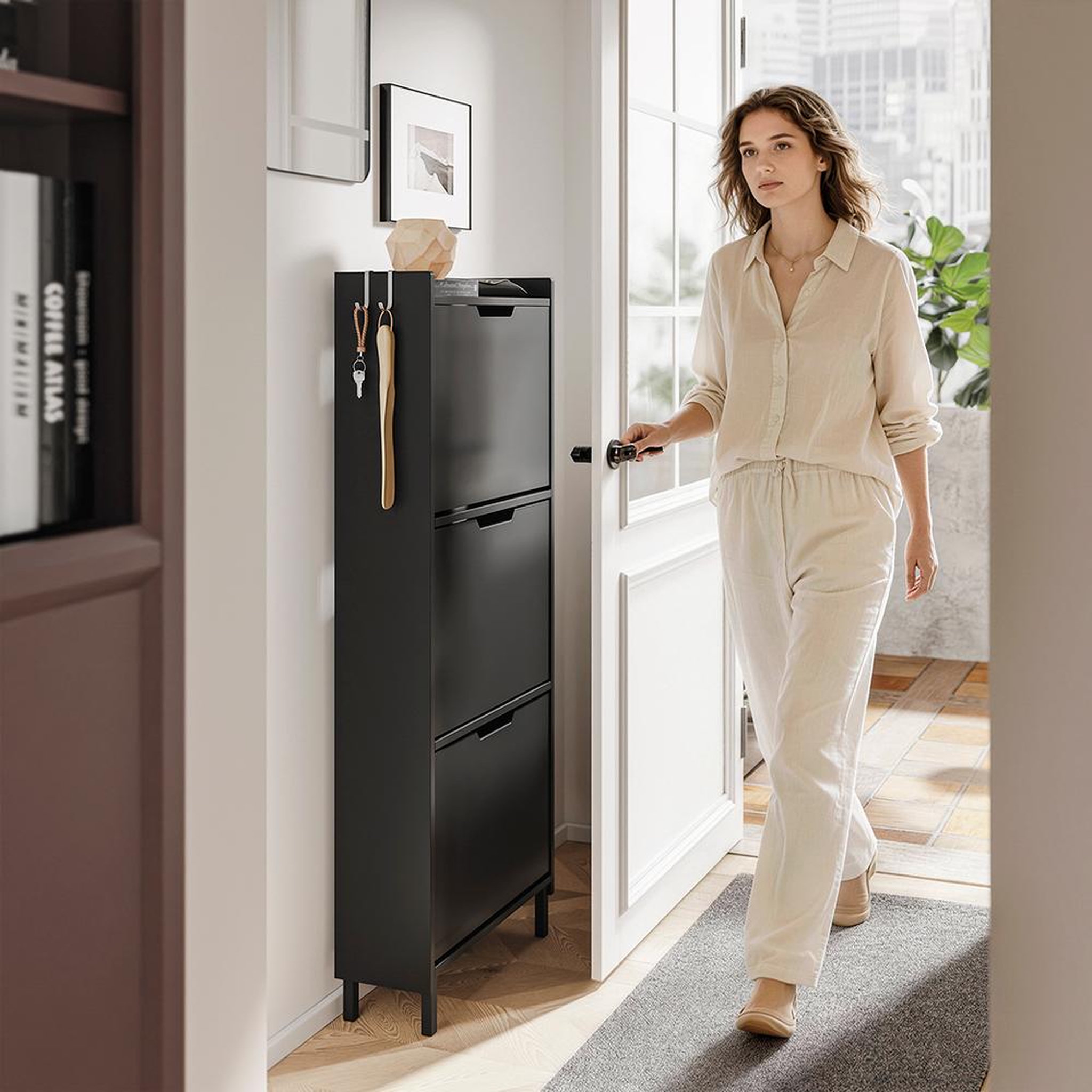 Voir la diapositive 6 : SOBUY Armoire à chaussures Noir 50x19x131cm FSR151-H-E-SCH