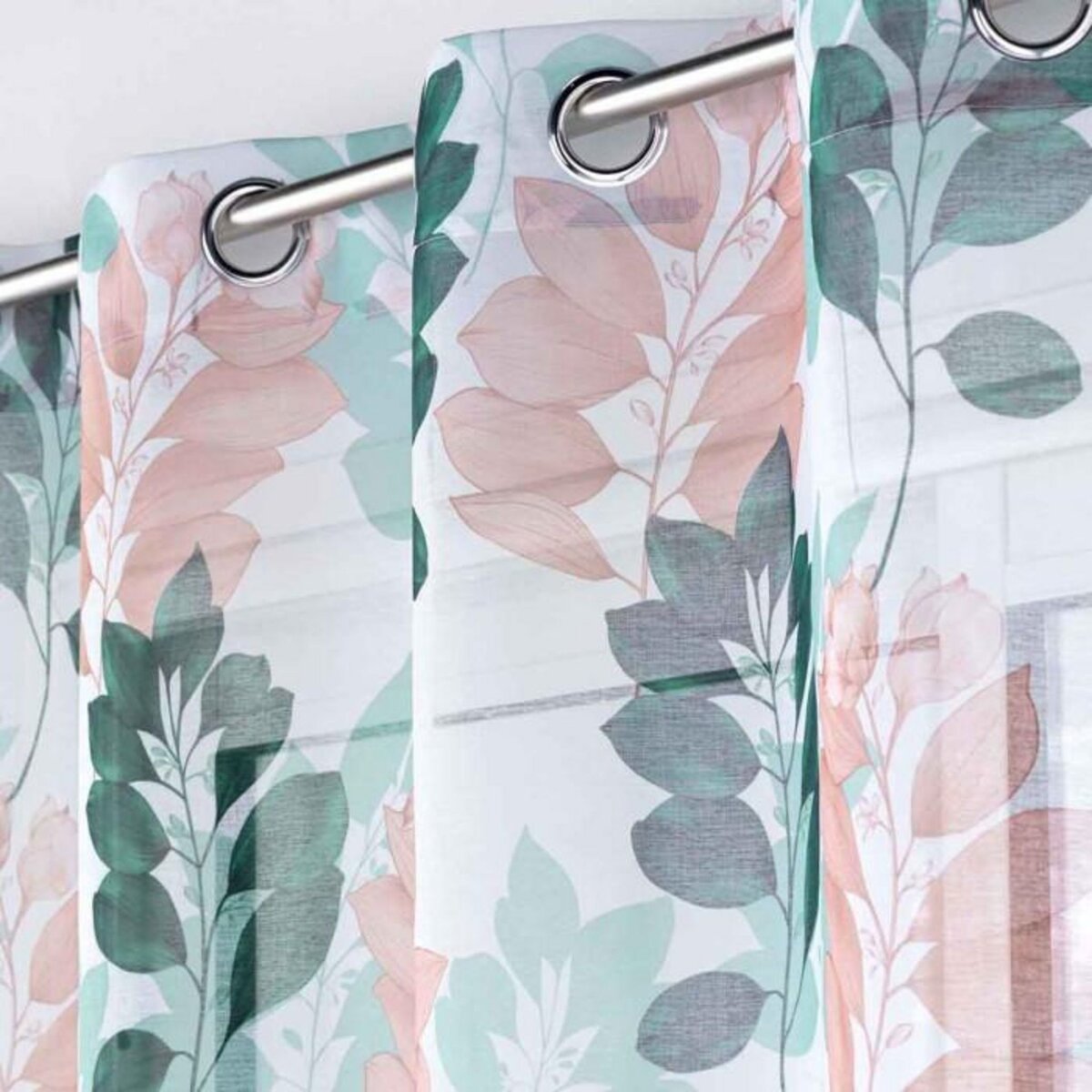 Paris Prix Rideau Voilage à Œillets  Belline  140x280cm Blanc & Émeraude