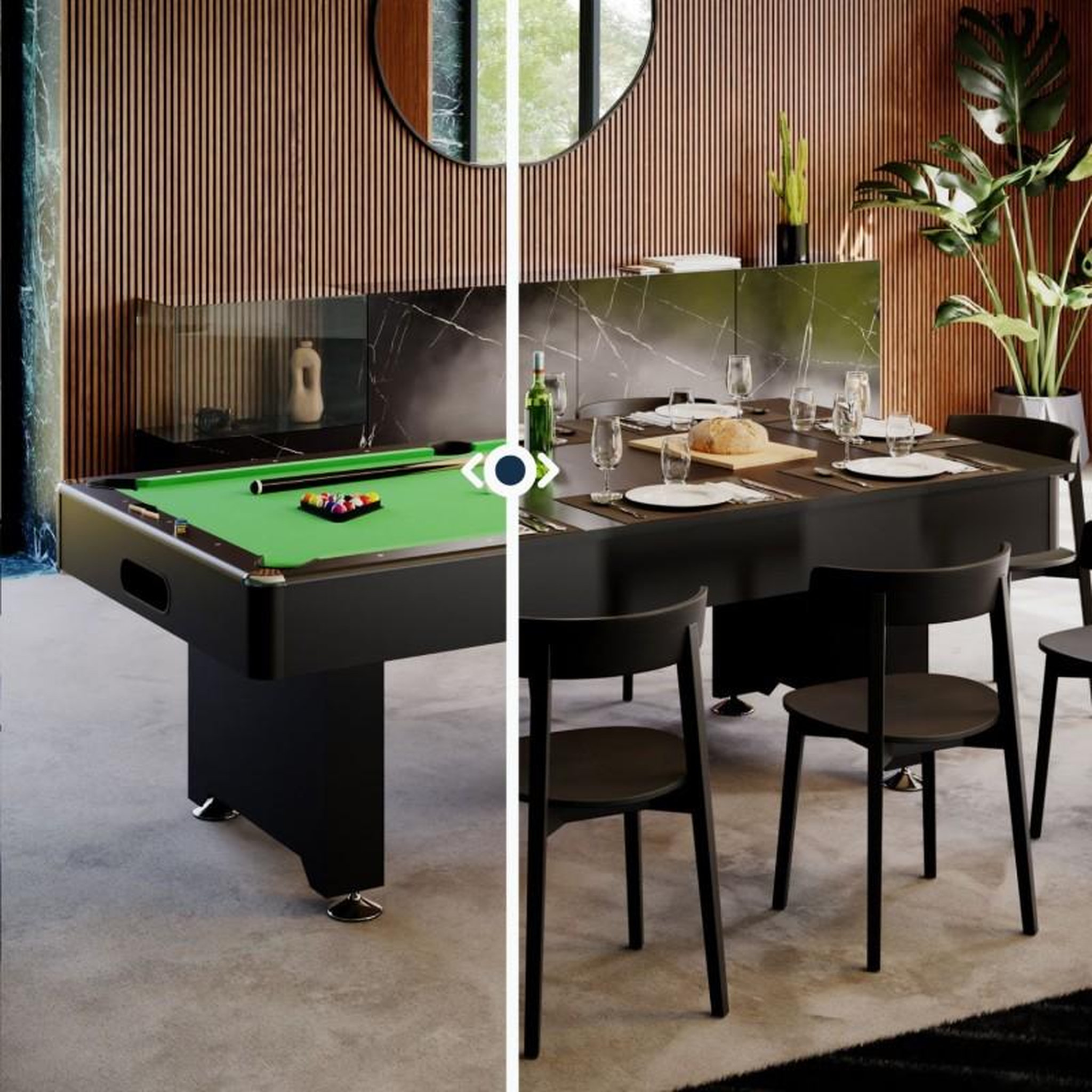 Voir la diapositive 2 : PLAY4FUN Billard Américain convertible Table dinatoire - 212 x 118 x 86 cm - Retour de boules automatique et Accessoires inclus