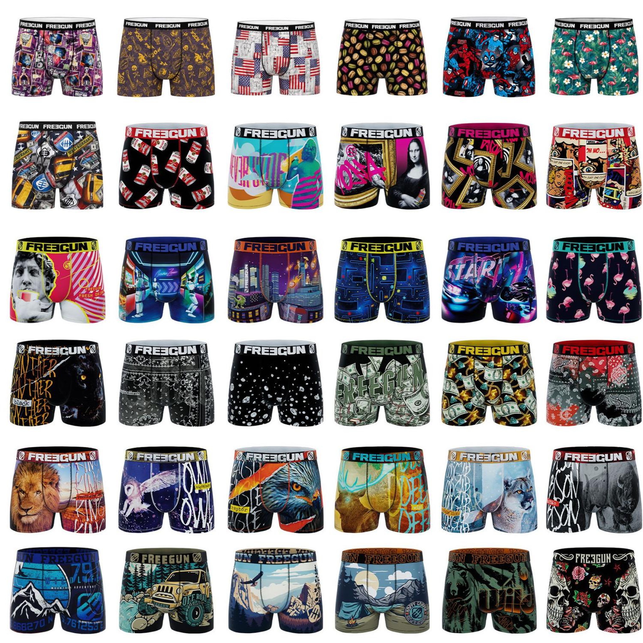 FREEGUN Lot de 9 boxers homme Pack Surprise modèle aléatoire. Coloris disponibles : Bleu