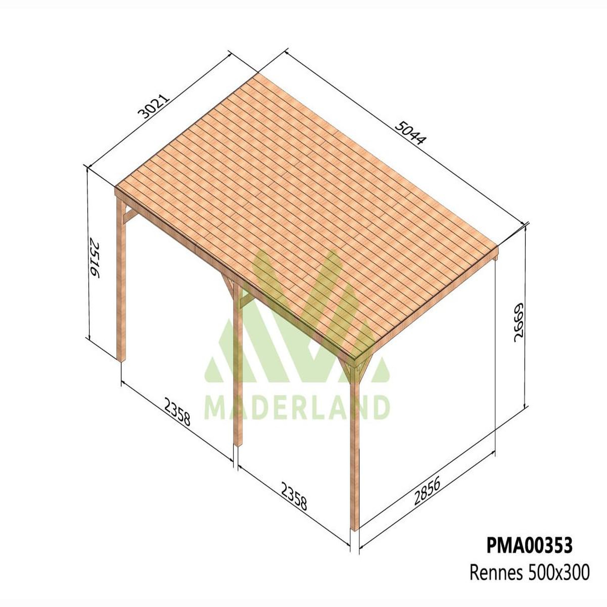 Voir la diapositive 2 : JARDIDECO Pergola adossée en bois rennes 500 x 300 cm - maderland