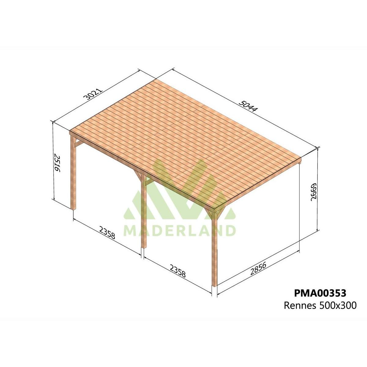 JARDIDECO Pergola adossée en bois Rennes 500 x 300 cm - Maderland