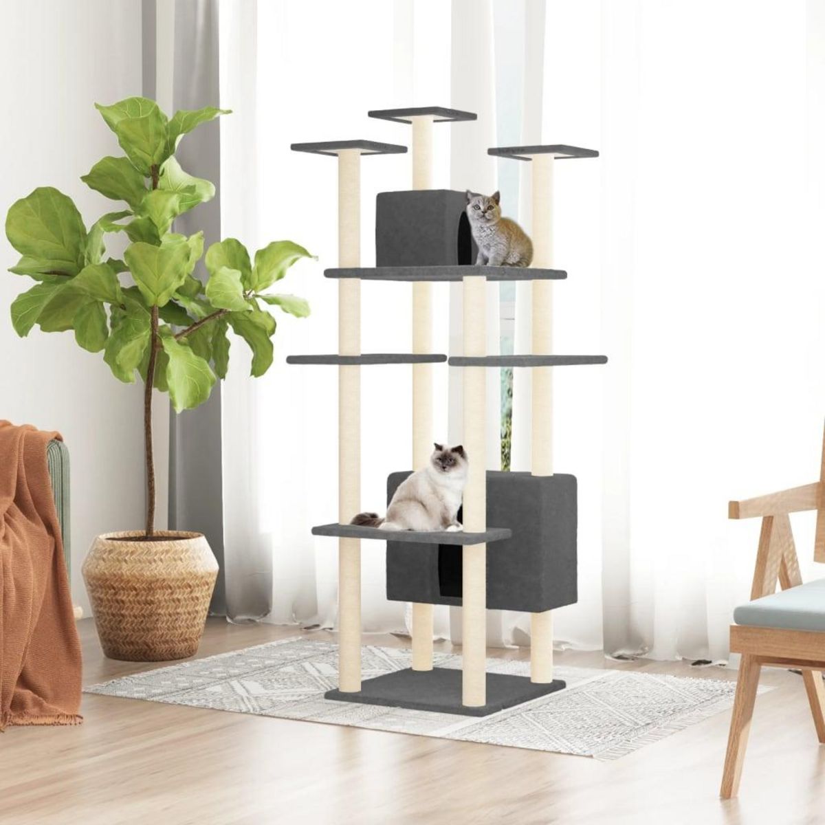 VIDAXL Arbre a chat avec griffoirs en sisal Gris fonce 162 cm