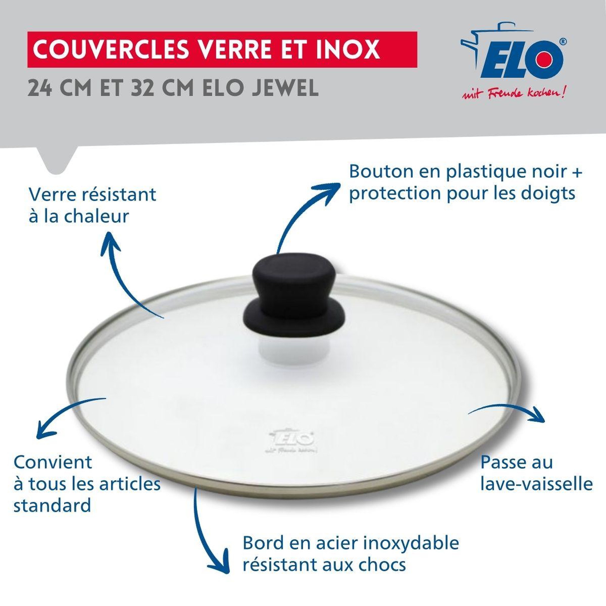 Voir la diapositive 4 : ELO Set poêle 32 cm céramique sans pfas et couvercle profi therm platinum elo