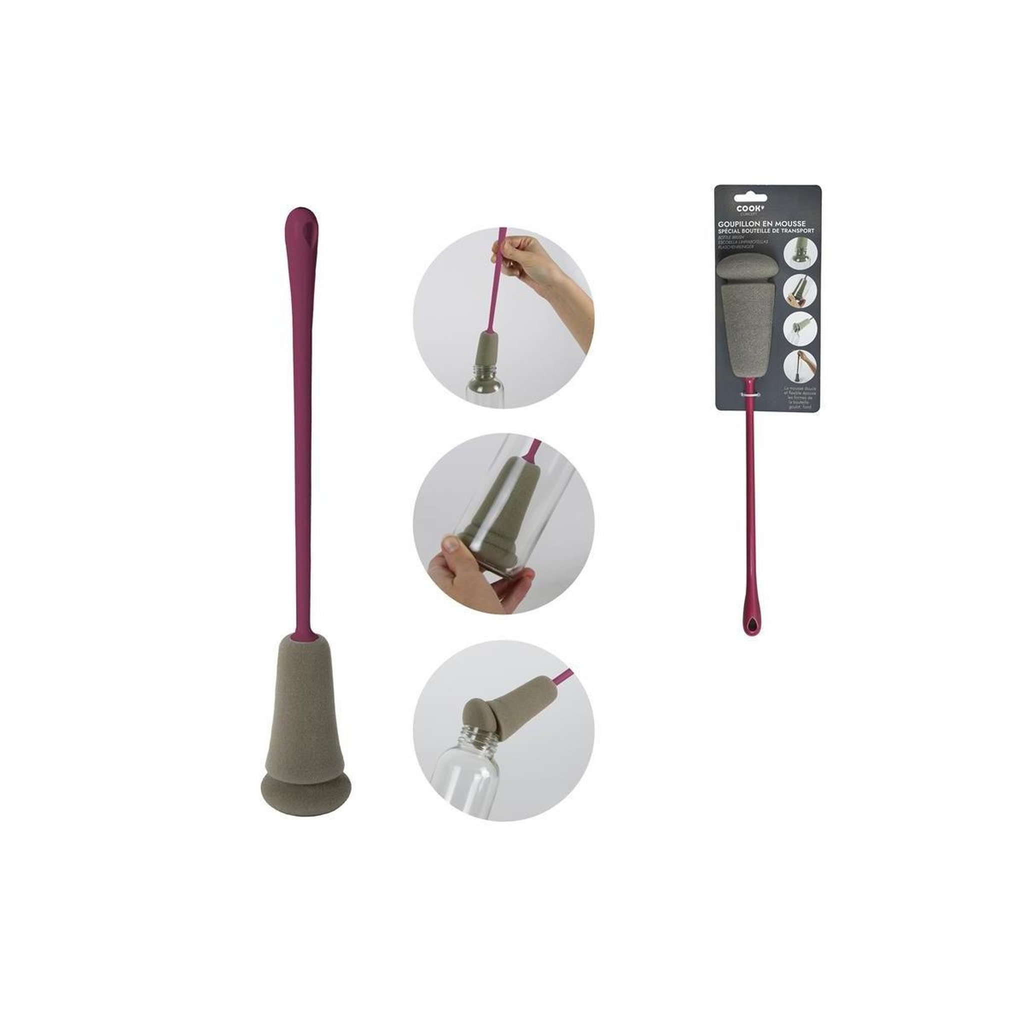 Voir la diapositive 2 : COOK CONCEPT Goupillon de nettoyage  spécial bouteille  34cm rouge