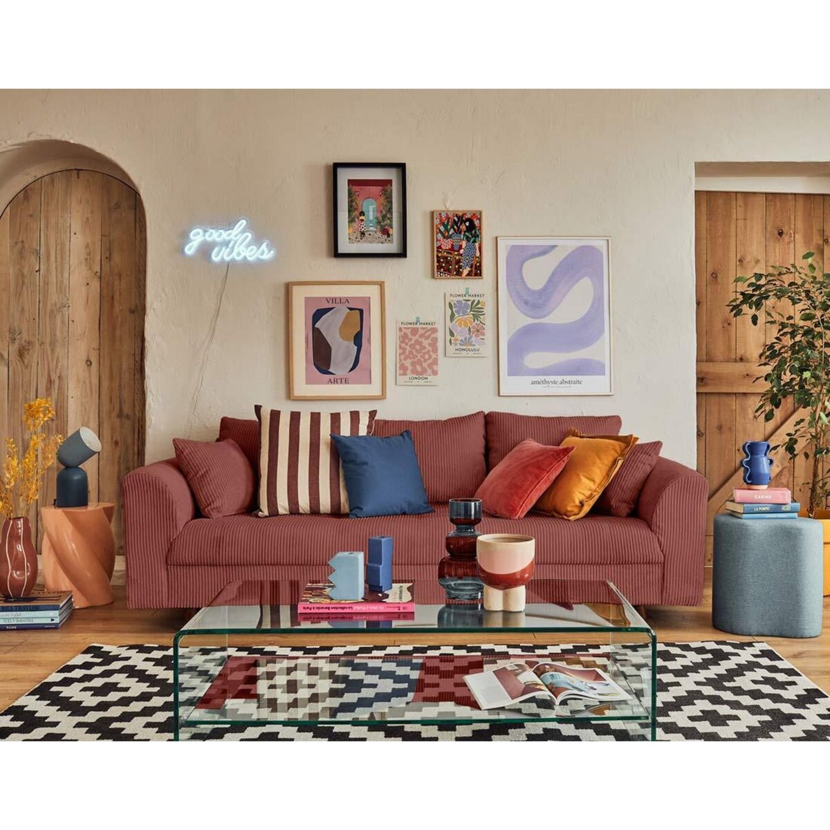 LISA DESIGN Rune - canapé 3 places - en velours côtelé