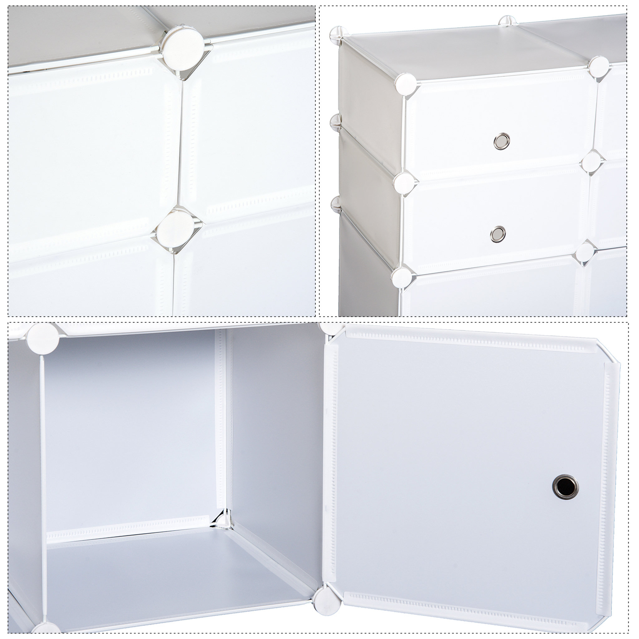 Voir la diapositive 6 : HOMCOM Armoire étagère à chaussures 3 niveaux 6 compartiments plastique + autocollants décoratifs 75L x 37l x 73H cm blanc