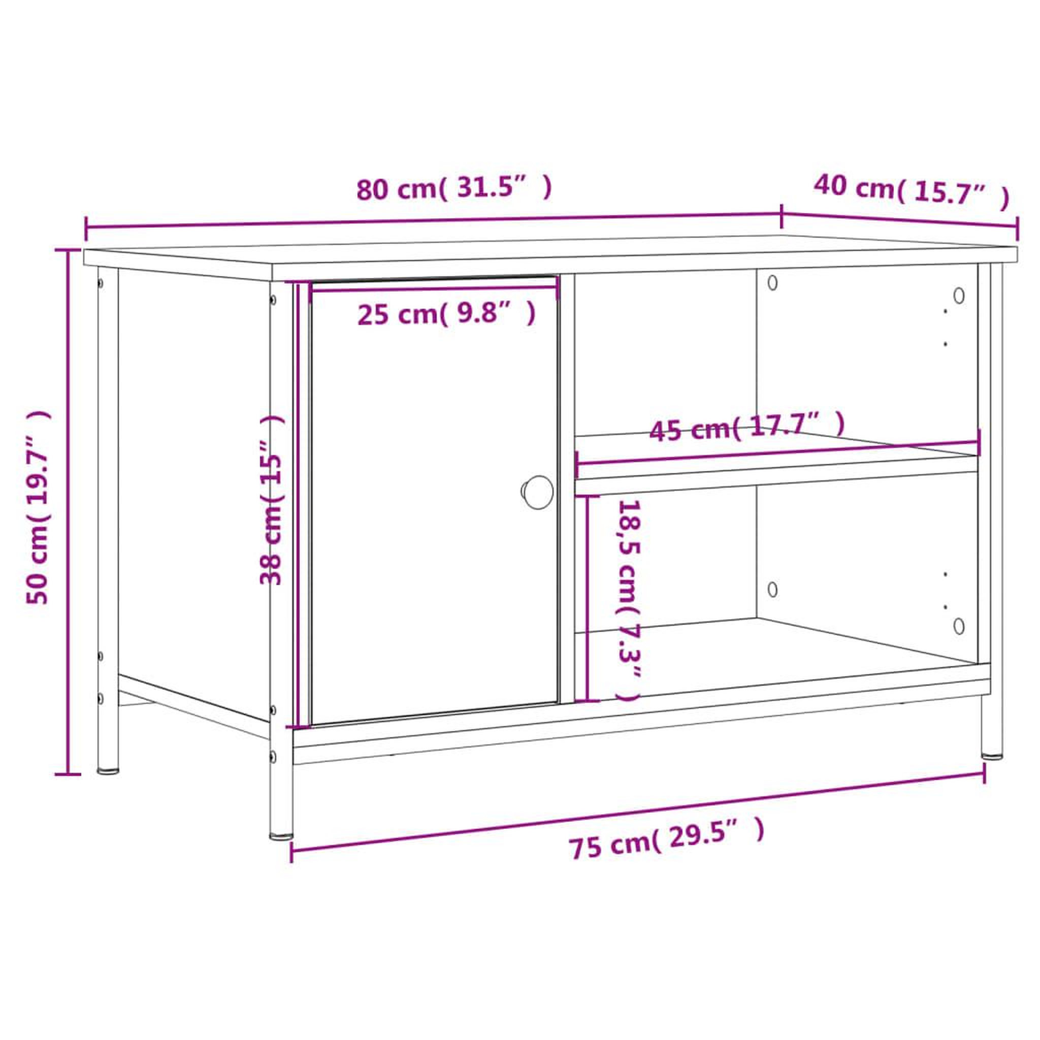 Voir la diapositive 6 : VIDAXL Meuble TV Sonoma gris 80x40x50 cm Bois d'ingenierie