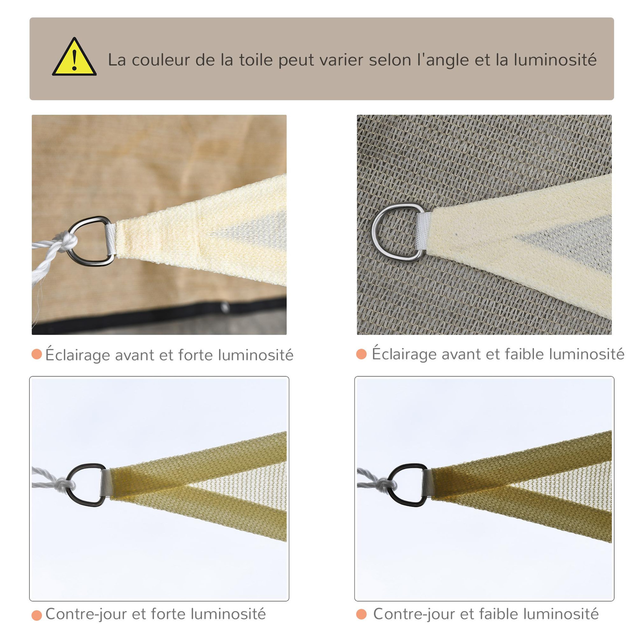 Voir la diapositive 5 : OUTSUNNY Voile d'ombrage triangulaire grande taille 3 x 3 x 3 m polyéthylène haute densité résistant aux UV coloris crème