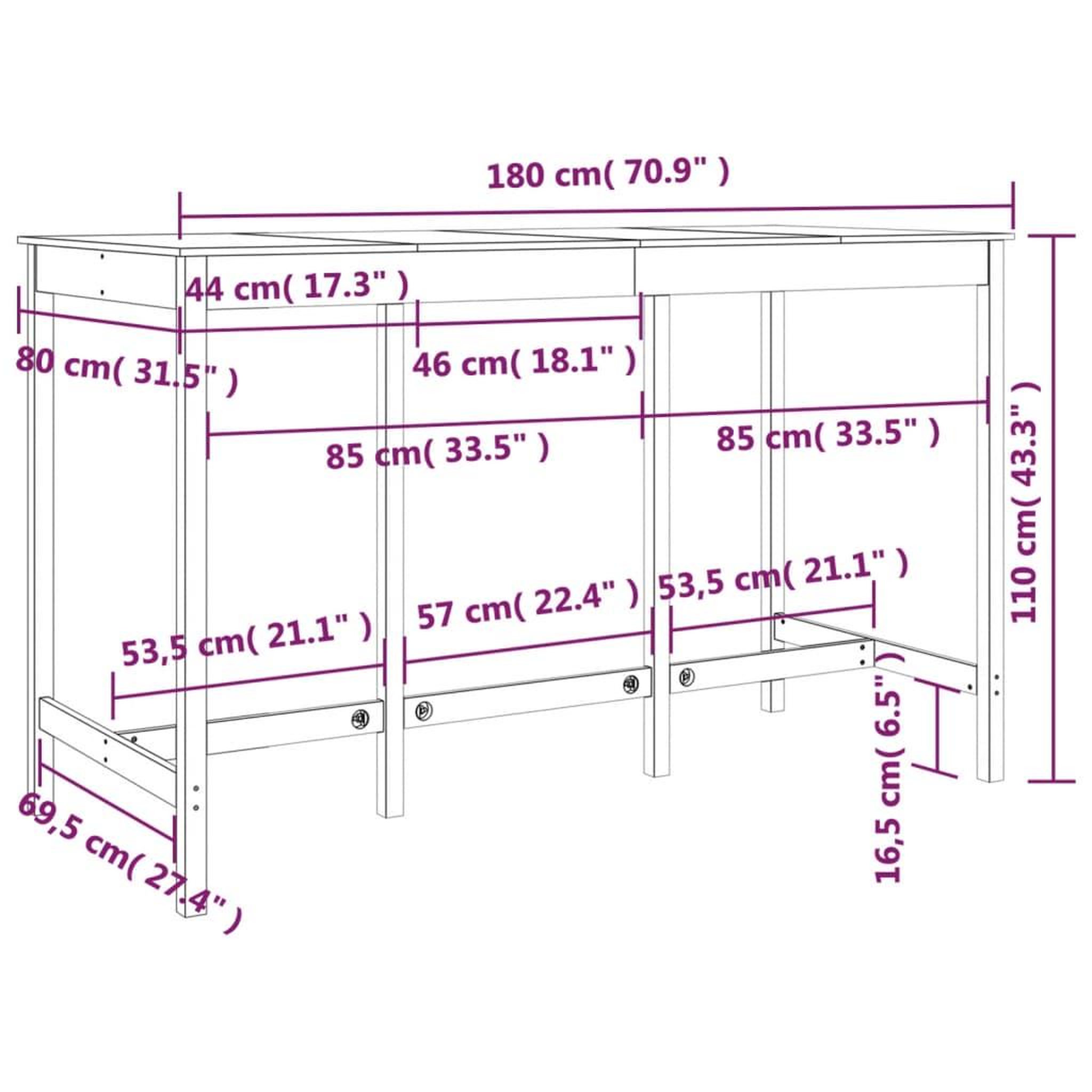 Voir la diapositive 6 : VIDAXL Table de bar 180x80x110 cm Bois massif de pin