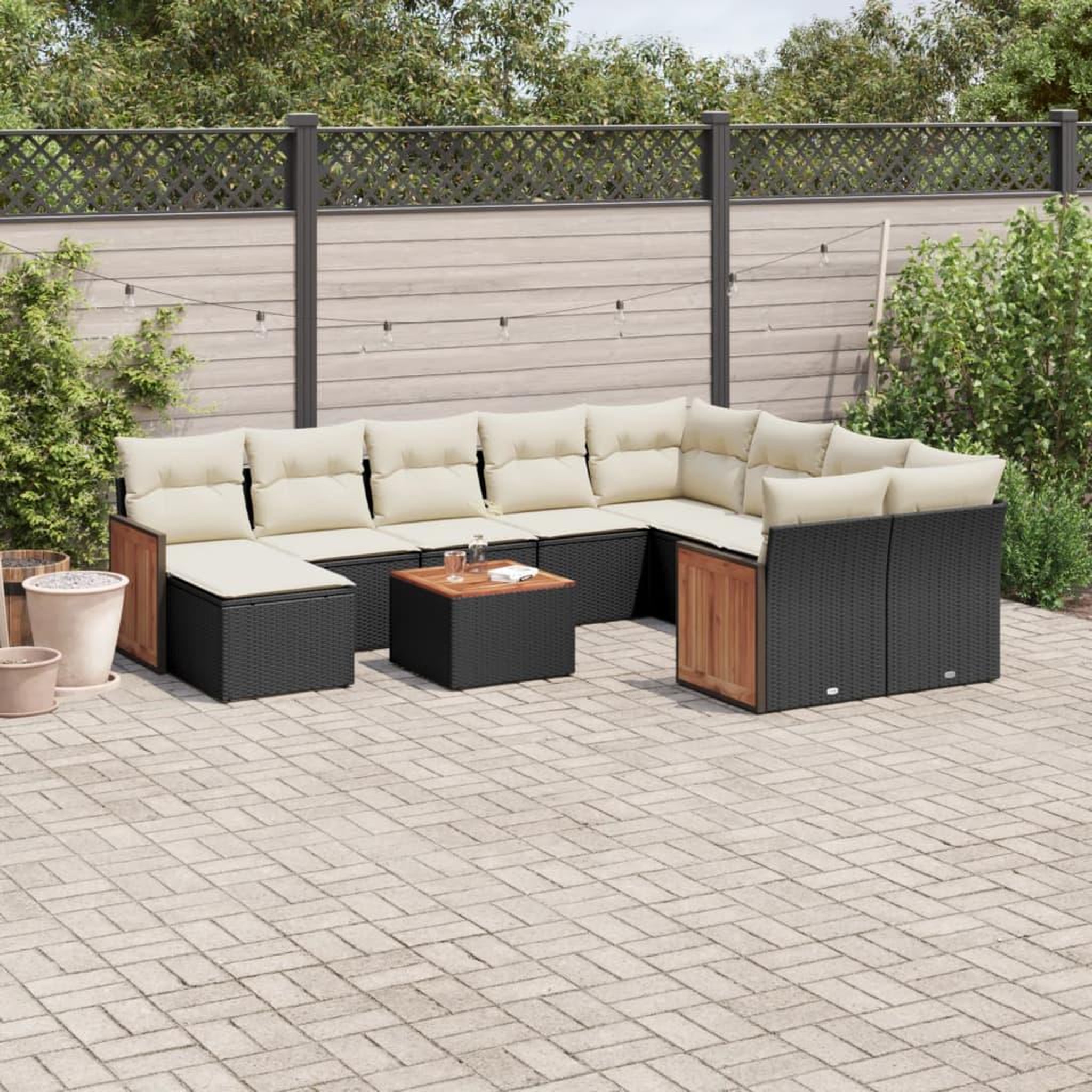 VIDAXL Salon de jardin 11 pcs avec coussins noir resine tressee