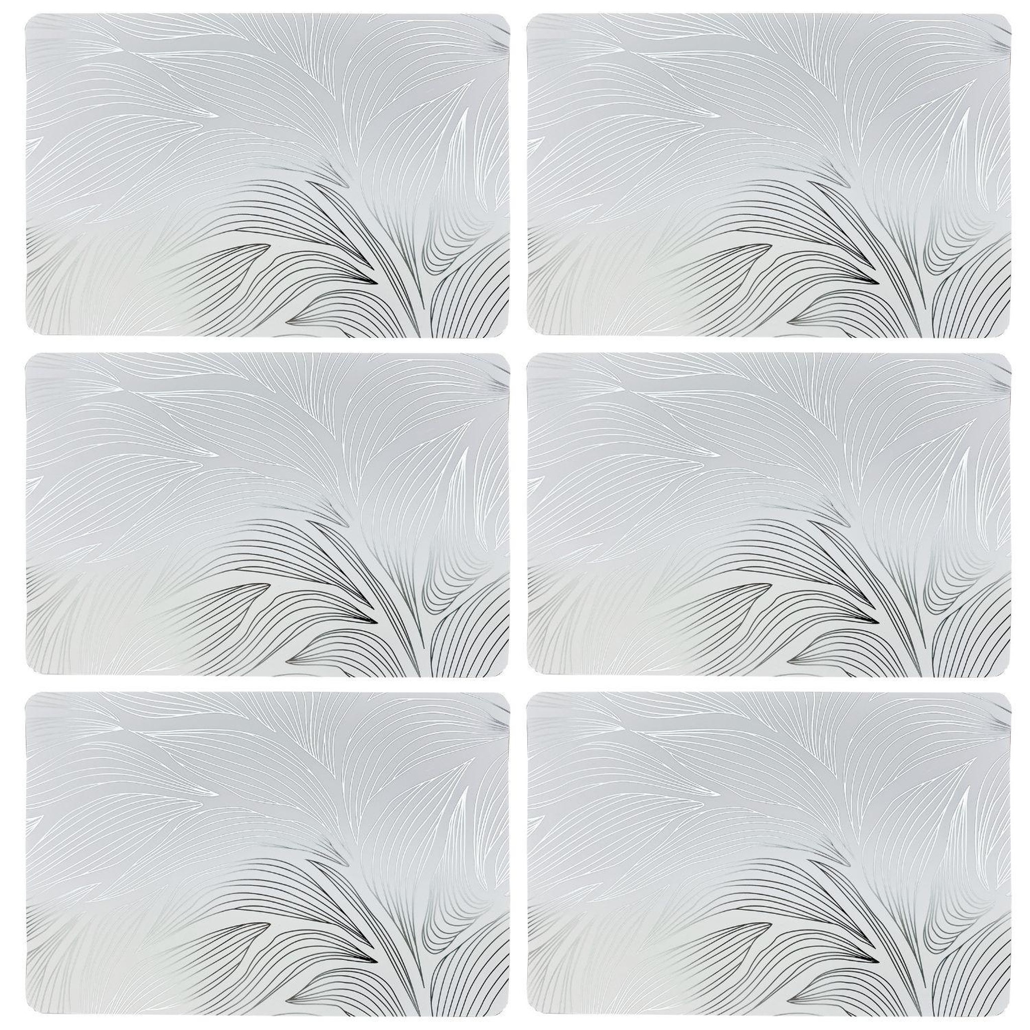 HABITABLE Lot de 6 sets de table motif feuillage avec encre métallique EDEN - 30 x 45 cm - Argent et blanc