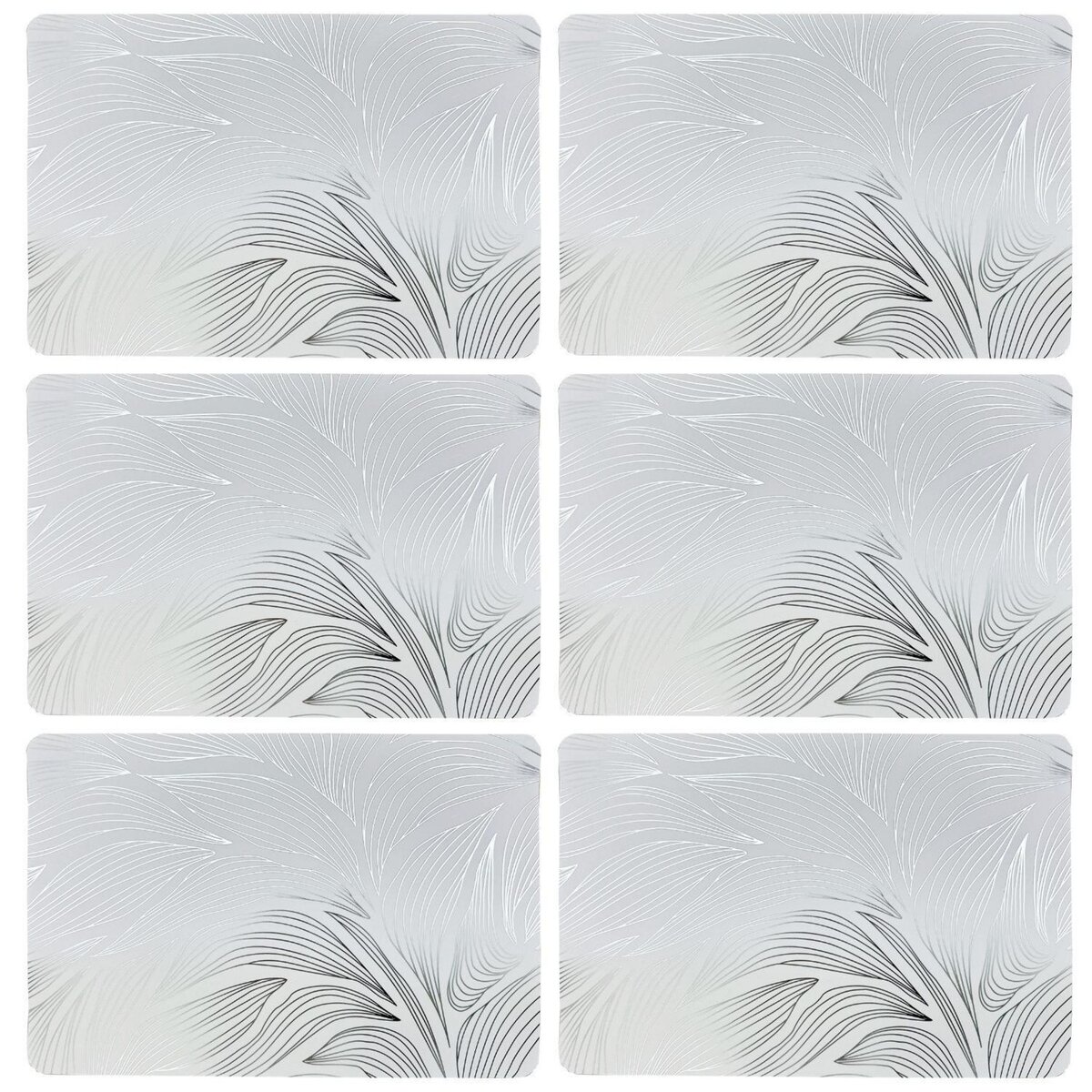 HABITABLE Lot de 6 sets de table motif feuillage avec encre métallique EDEN - 30 x 45 cm - Argent et blanc